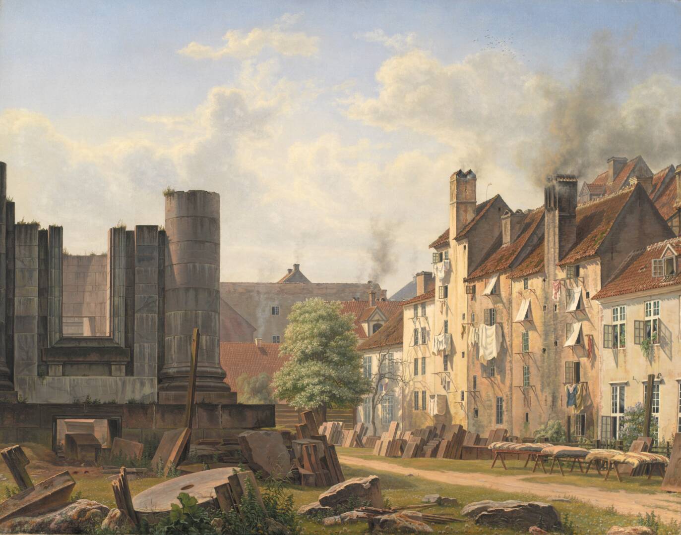 View of the Marble Square with the Ruins of the Uncompleted Frederik's Church, by F. Sødring, 1835
