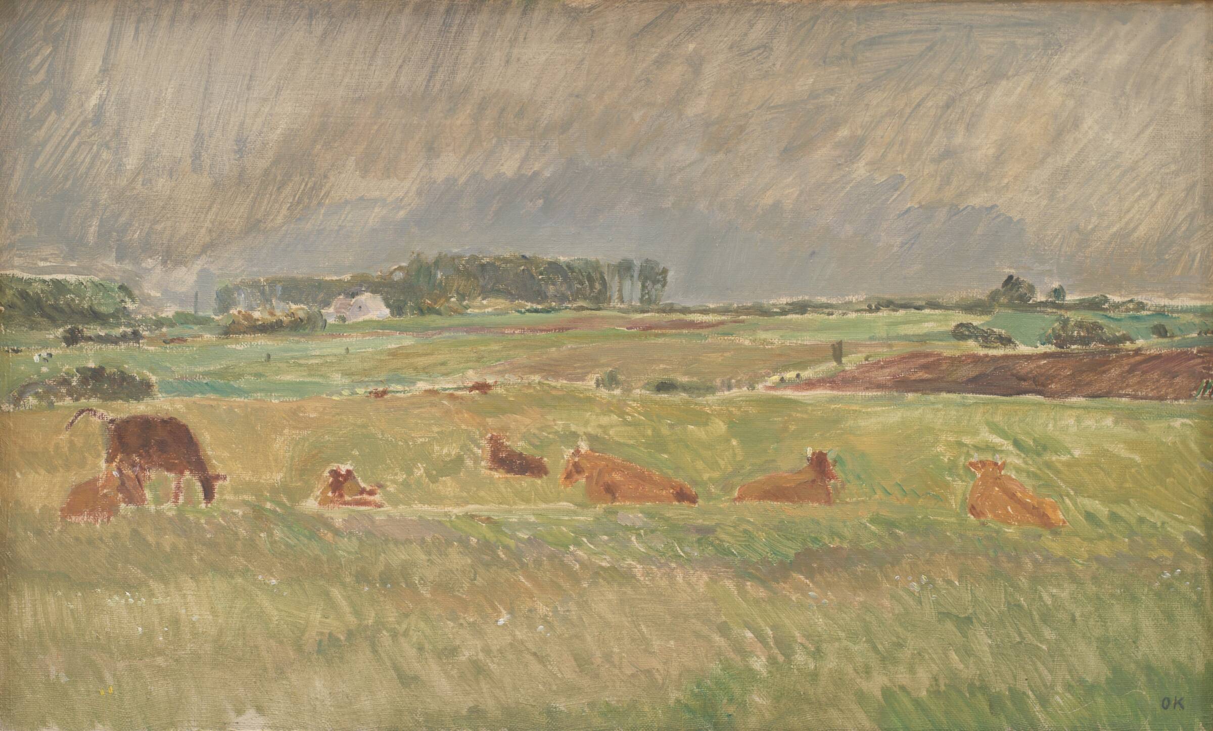 Landskab med køer, Ole Kielberg, 1956