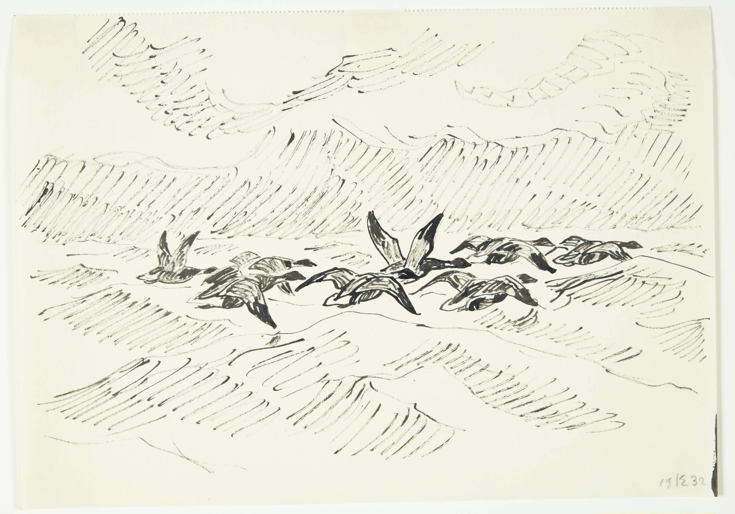 Knortegæs i flok over havet, Knud Kyhn, 1932