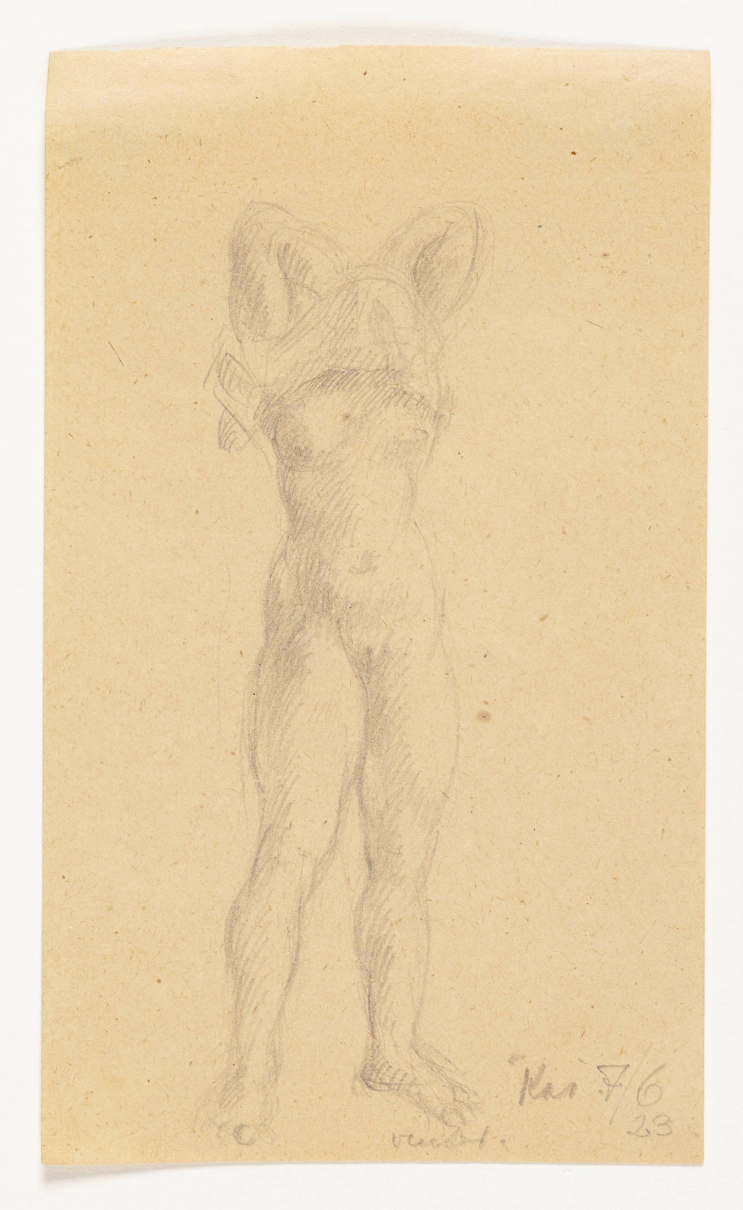 Stående pige, der trækker chemisen op over hovedet, Kai Nielsen, 1923