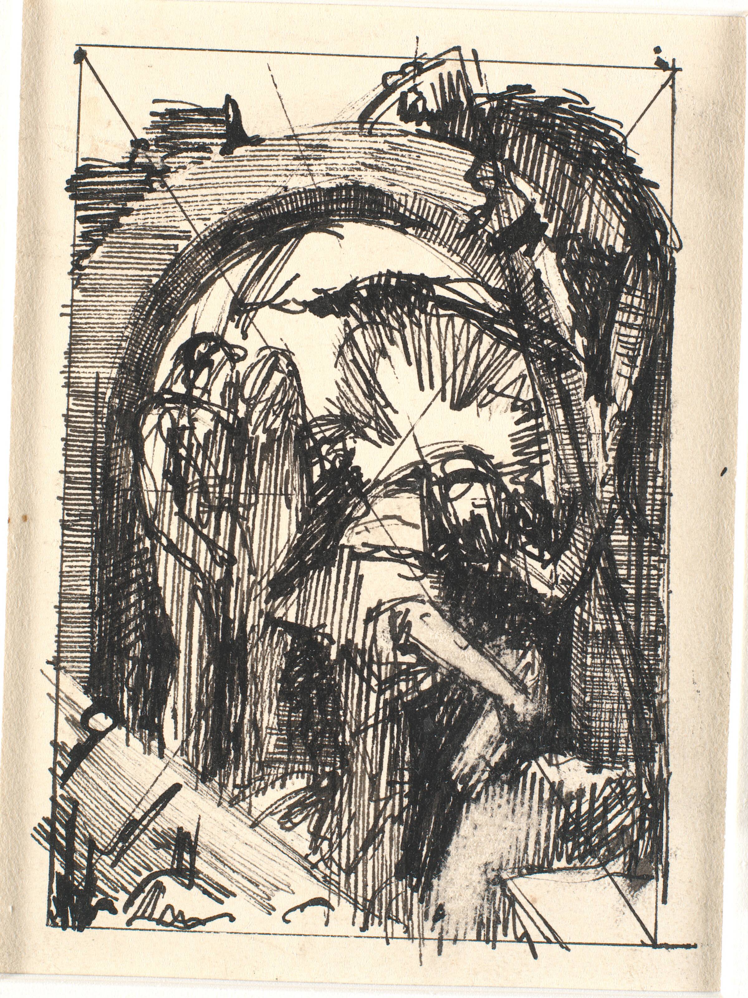 Kopi efter kobberstik af Dürer: Kristus i dødsriget. (den kobberstukne passionsserie), Helge Bertram, 1930-1950