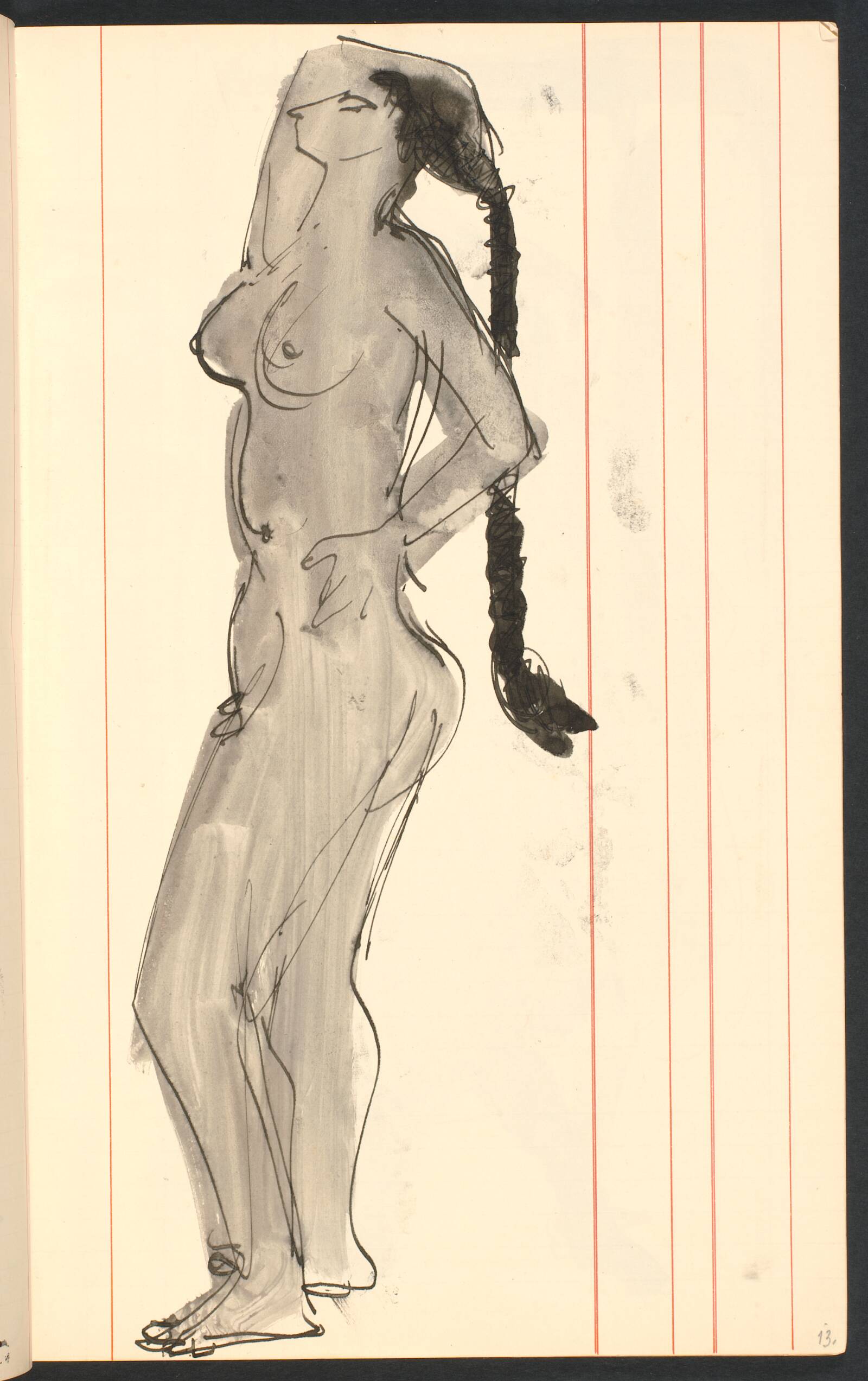 Stående model, med hånden på hovedet, Gottfred Eickhoff, 1955