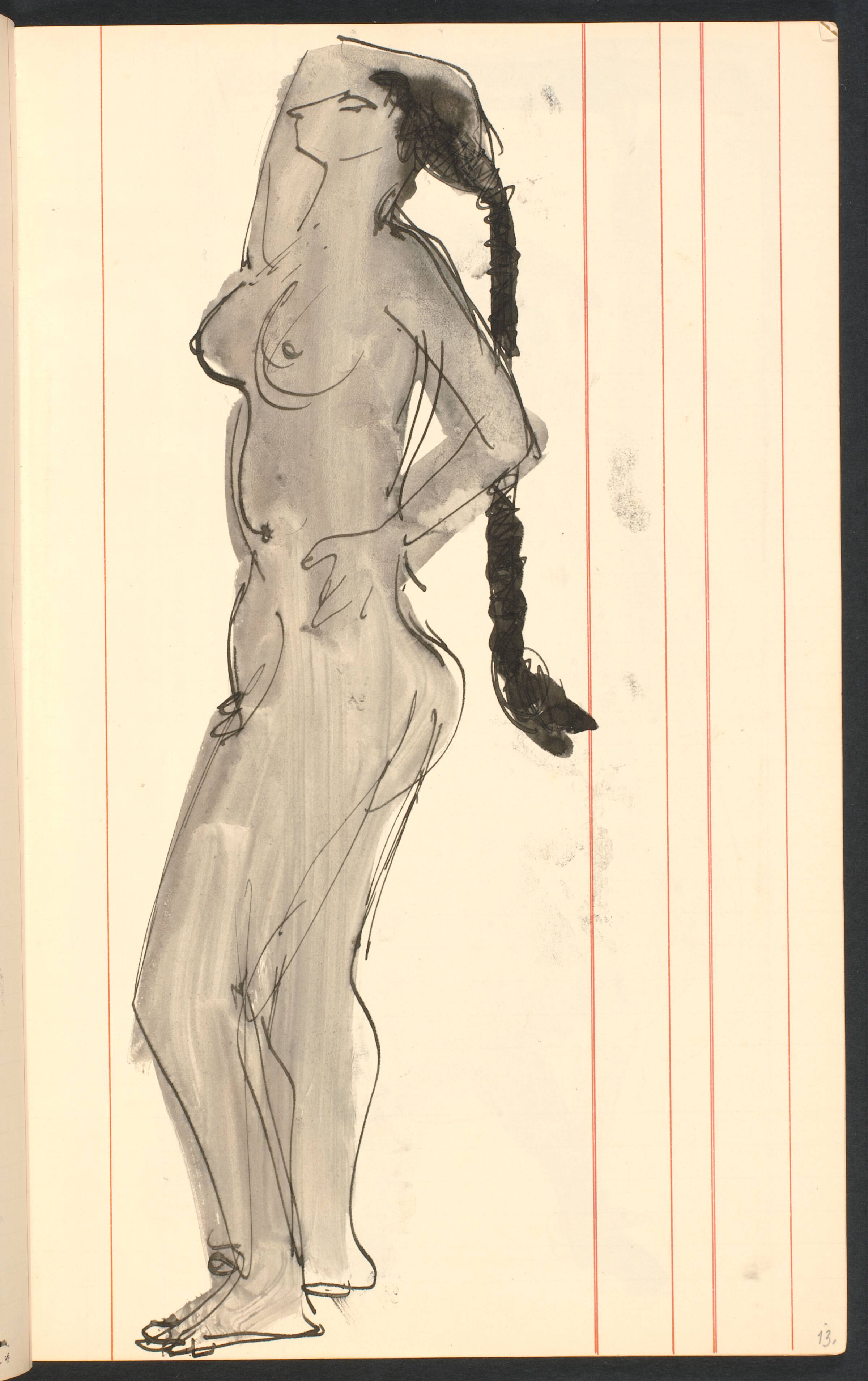 Stående model, med hånden på hovedet, Gottfred Eickhoff, 1955