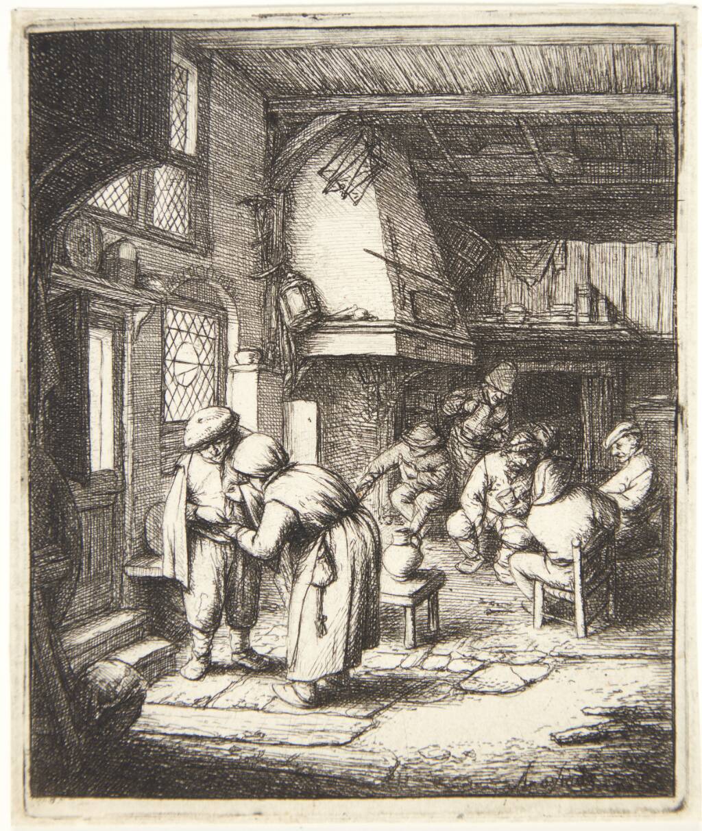 Krostue med bonde, der betaler sin regning, Adriaen van Ostade, 1646