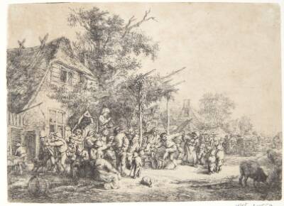 Dansende bønder ved et herberg
