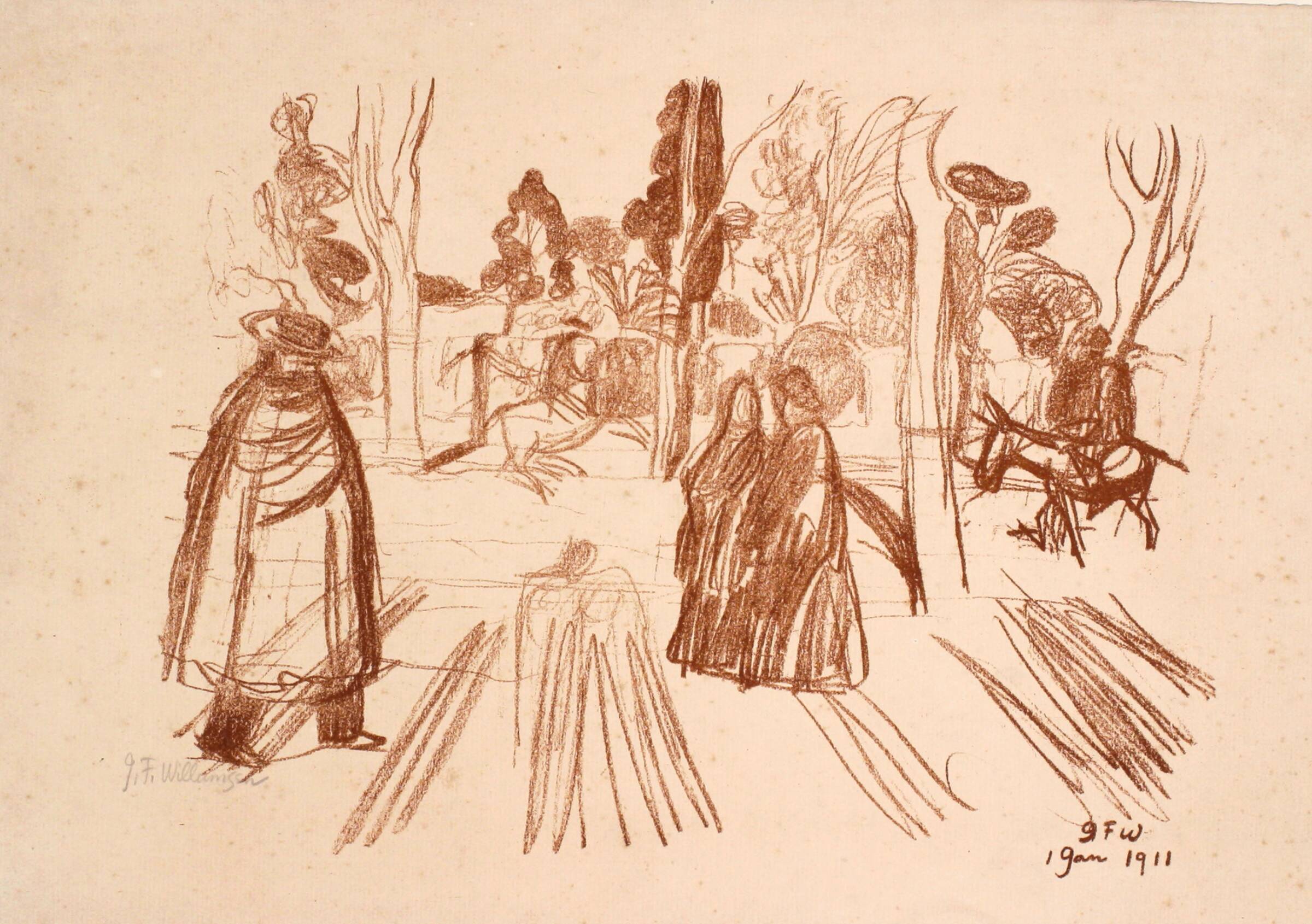 Paseo i Sevilla med figurer og cypresser, J.F. Willumsen, 1911