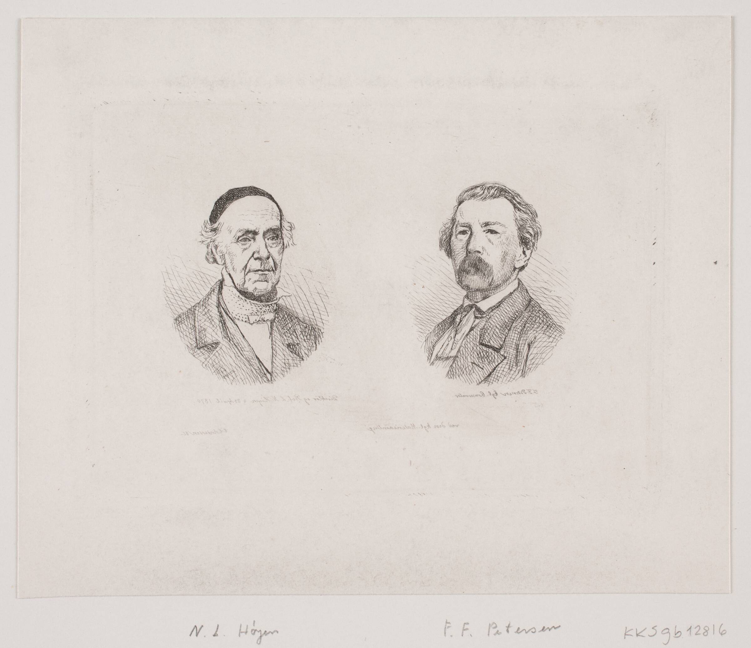 Portrætter af Niels Lauritz Høyen og Fritz Ferdinand Petersen, C.C. Andersen, 1870-1880