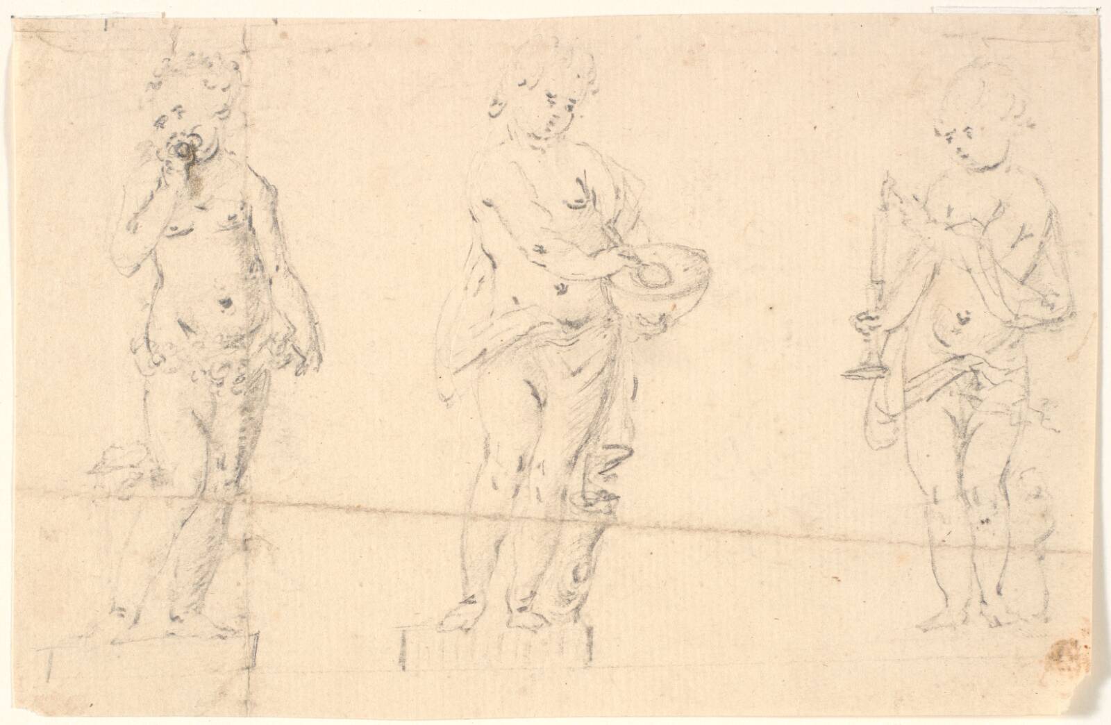 Studieblad med tre putti, Marcus Tuscher, 1720-1751