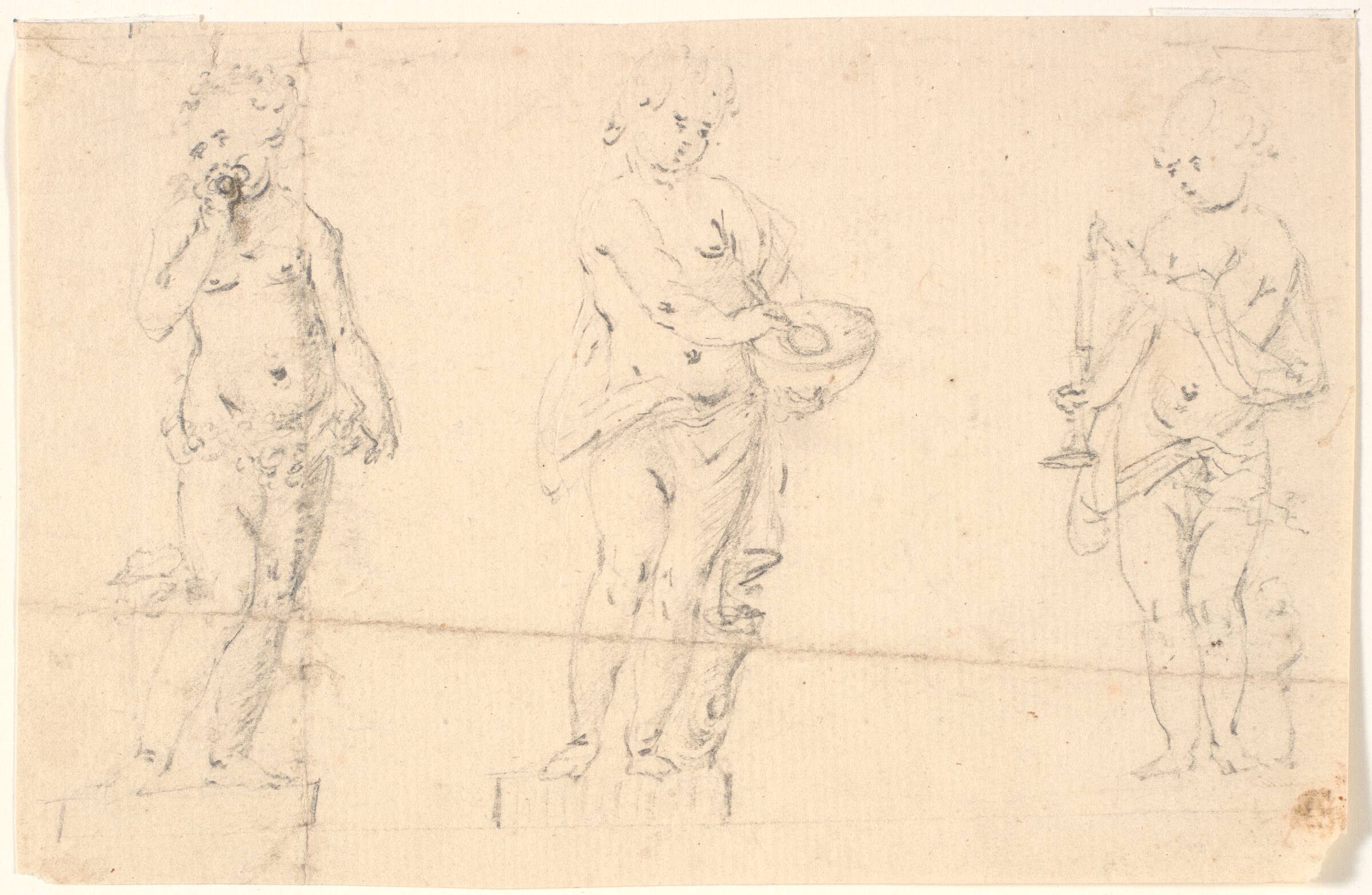 Studieblad med tre putti, Marcus Tuscher, 1720-1751