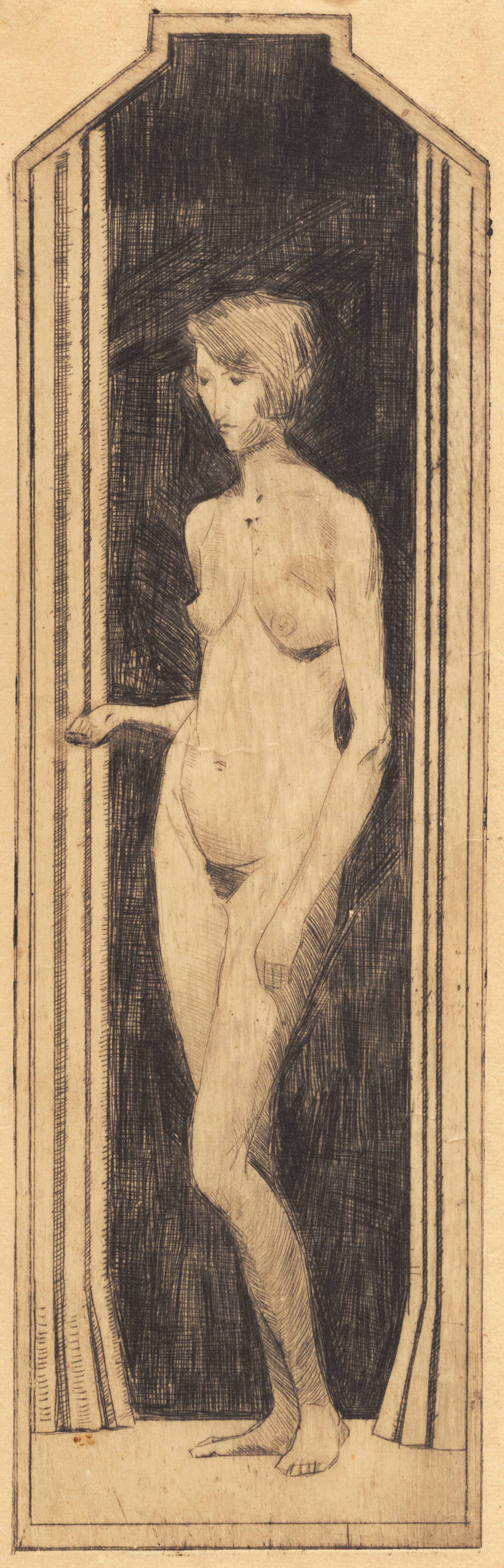 Stående nøgen kvinde i smalt felt, Alfred Simonsen, 1926-1930