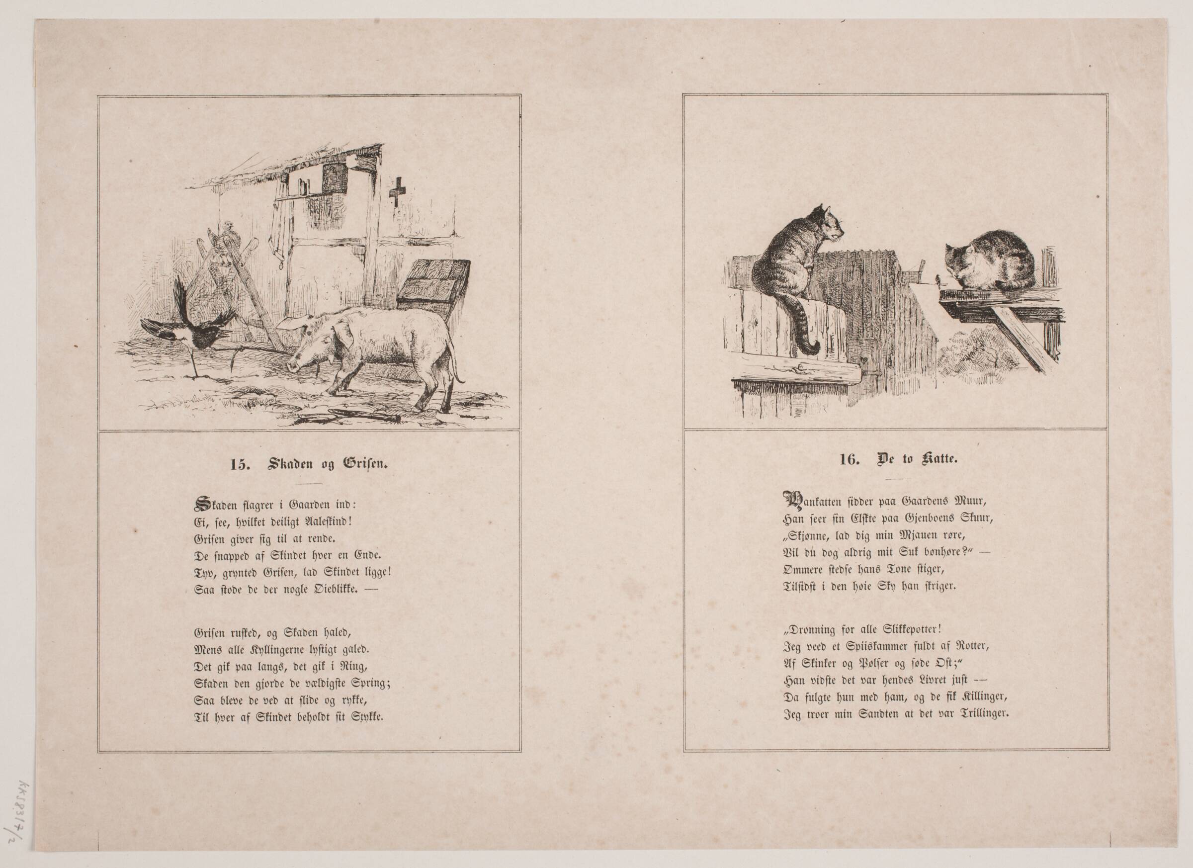 Skaden og grisen; De to katte, Adolph Kittendorff, 1845