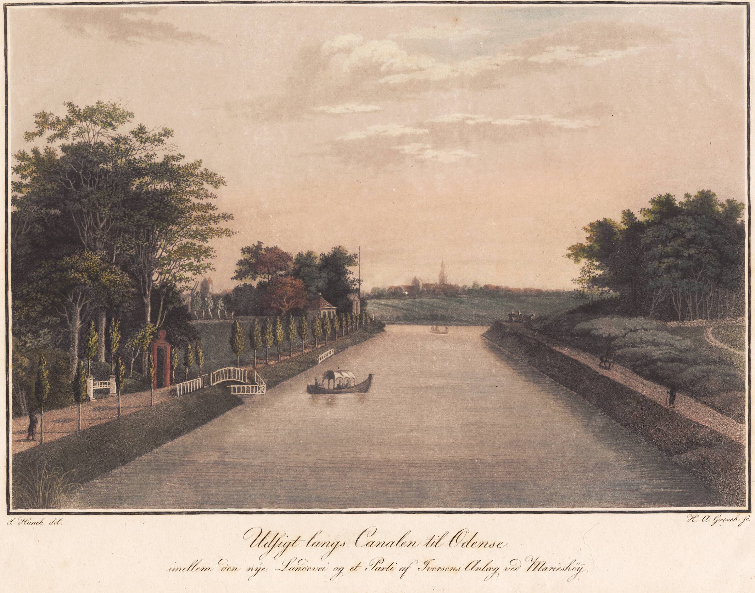 Udsigt langs kanalen til Odense, Heinrich Grosch, 1763-1843