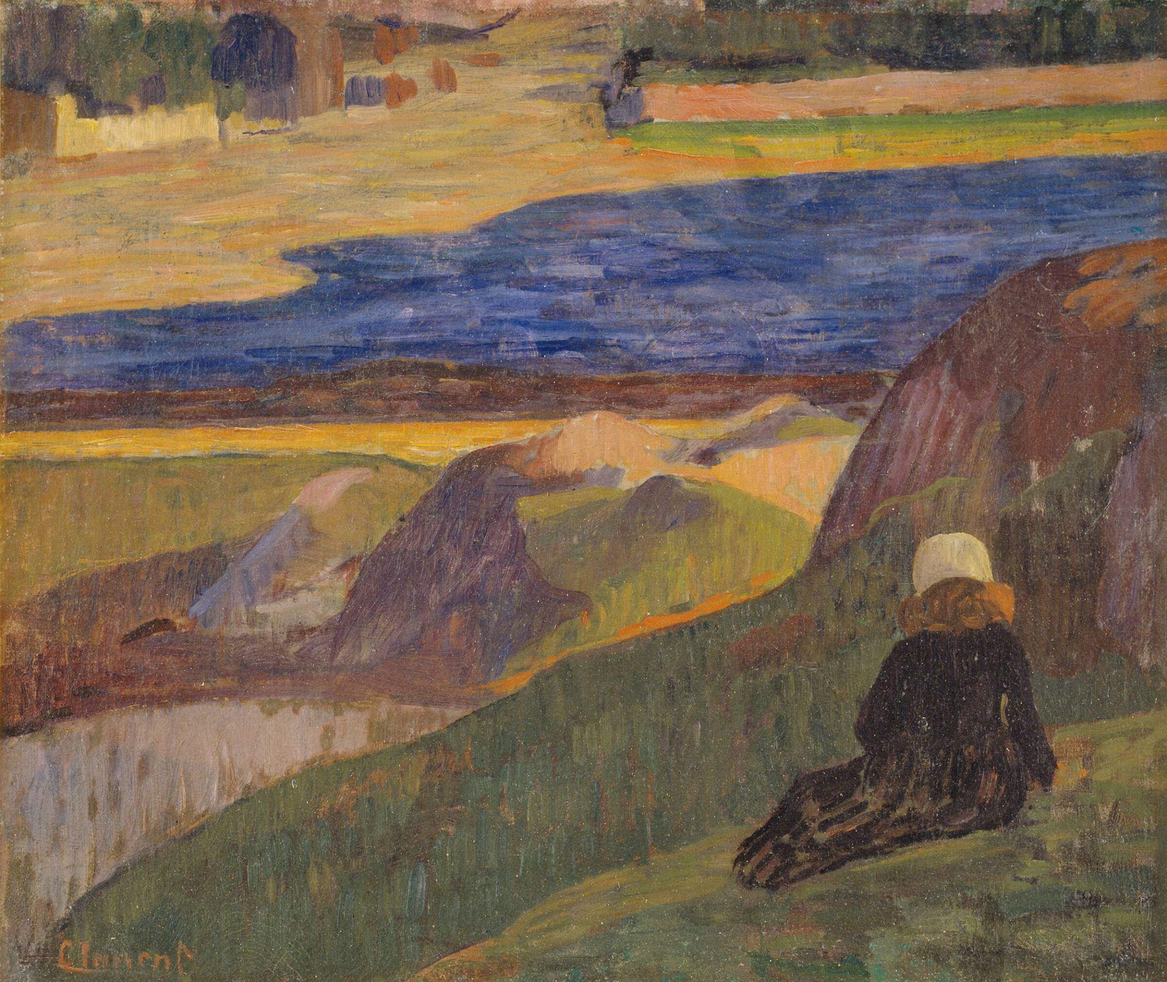 Bretonsk landskab med hvilende pige, G.F. Clement, 1892