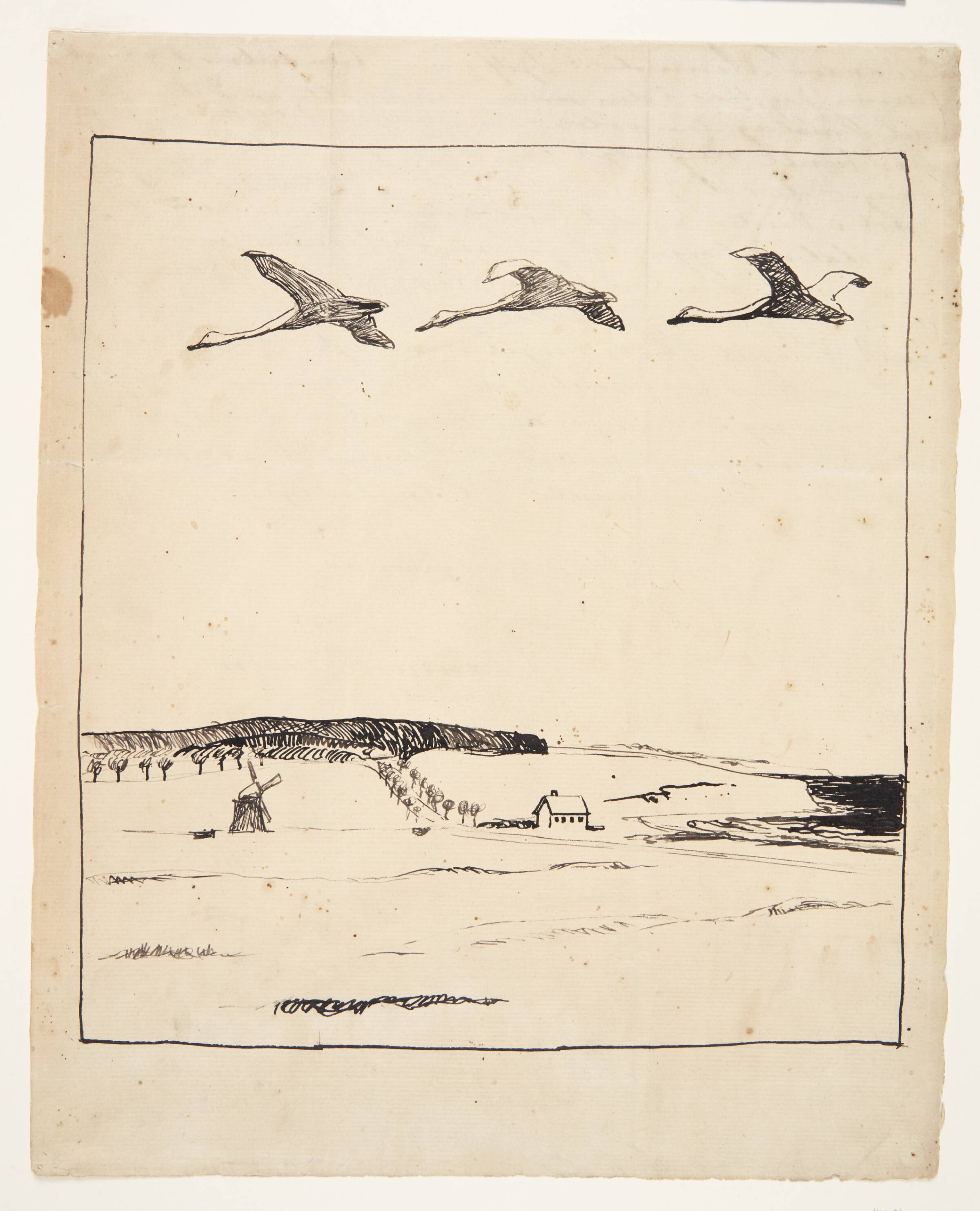 Landskab med tre flyvende svaner, Johannes Larsen, 1893-1894