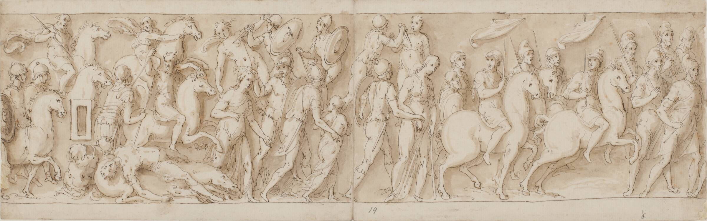 Sarmatiske adelsmænd nedkæmpes; deres kvinder og børn tages til fange; romernes afrejse og kamp med sarmaterne, Джованни Гуэрра, 1544-1618
