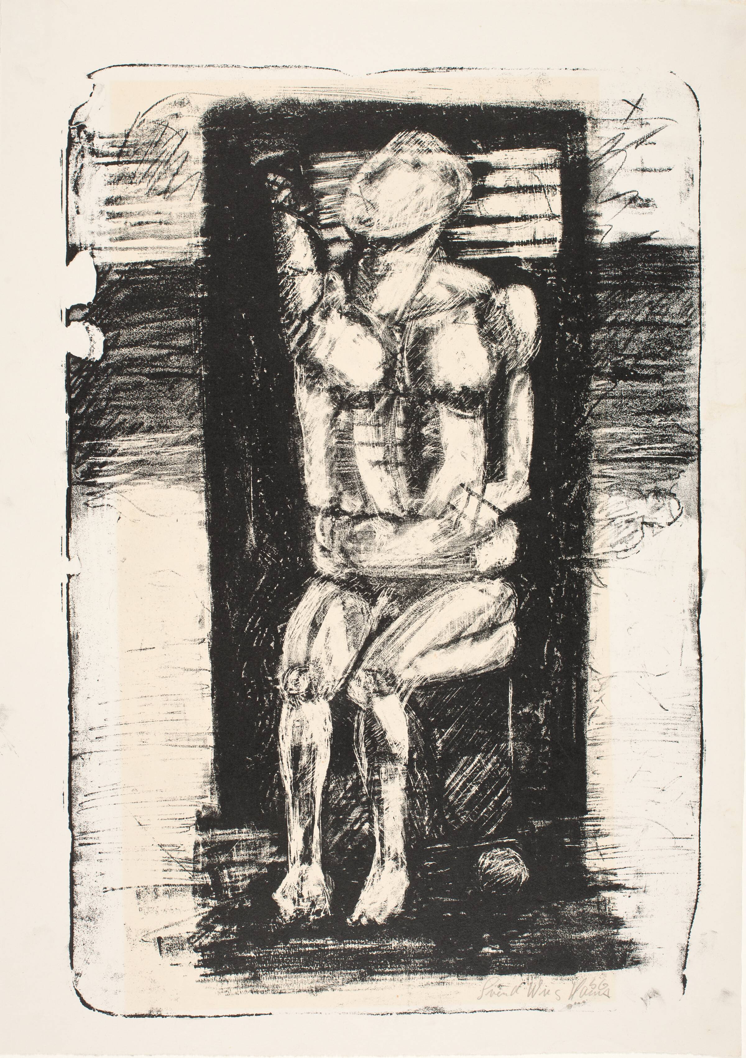 Siddende figur i landskabeligt rum, Svend Wiig Hansen, 1956