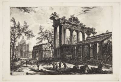 Det såkaldte Concordia-tempel, med Septimius Severus' triumfbue og Santa Martina-kirken