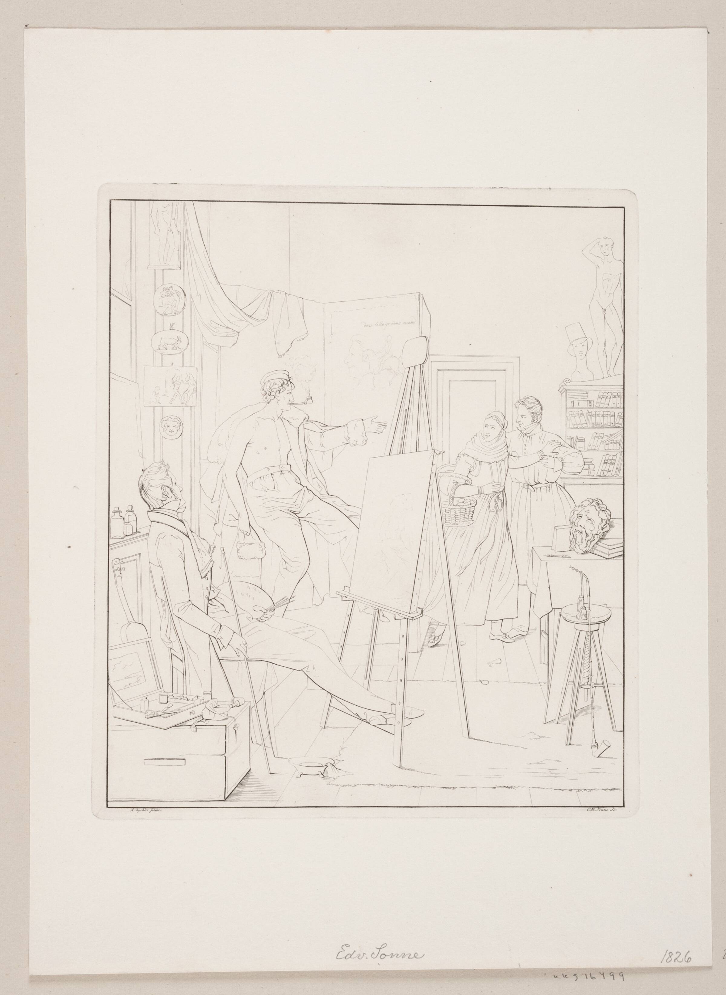 En amagerpige i en malers atelier, Edvard Sonne, 1828