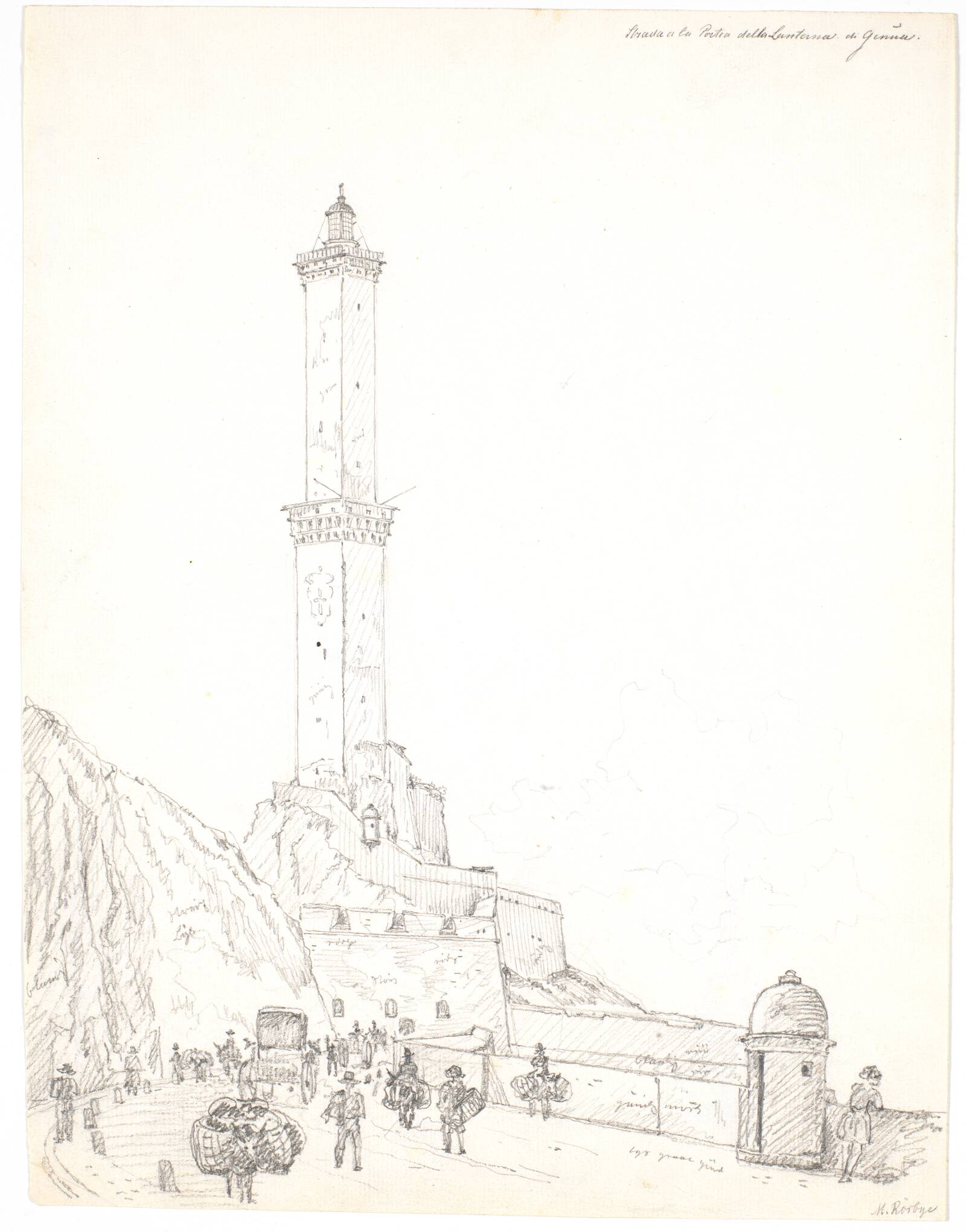 Fyrtårnet i Genovas havn, Martinus Rørbye, 1834