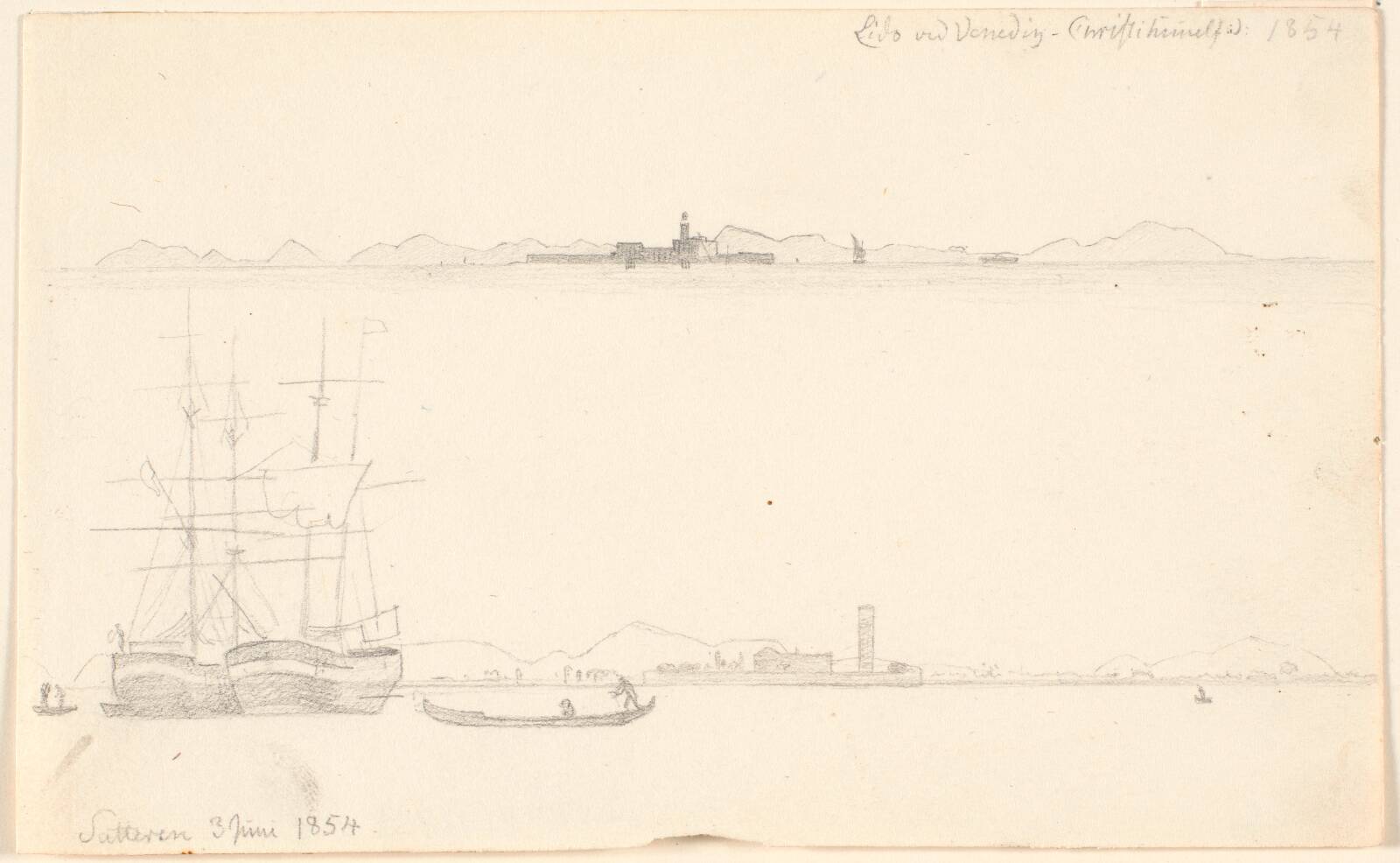 Skitsebogsblad fra Venedig., P.C. Skovgaard, 1854