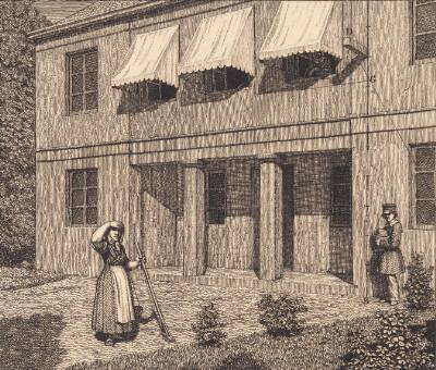 Udenfor en villa. Illustration til "Linearperspectiven", Tavle V