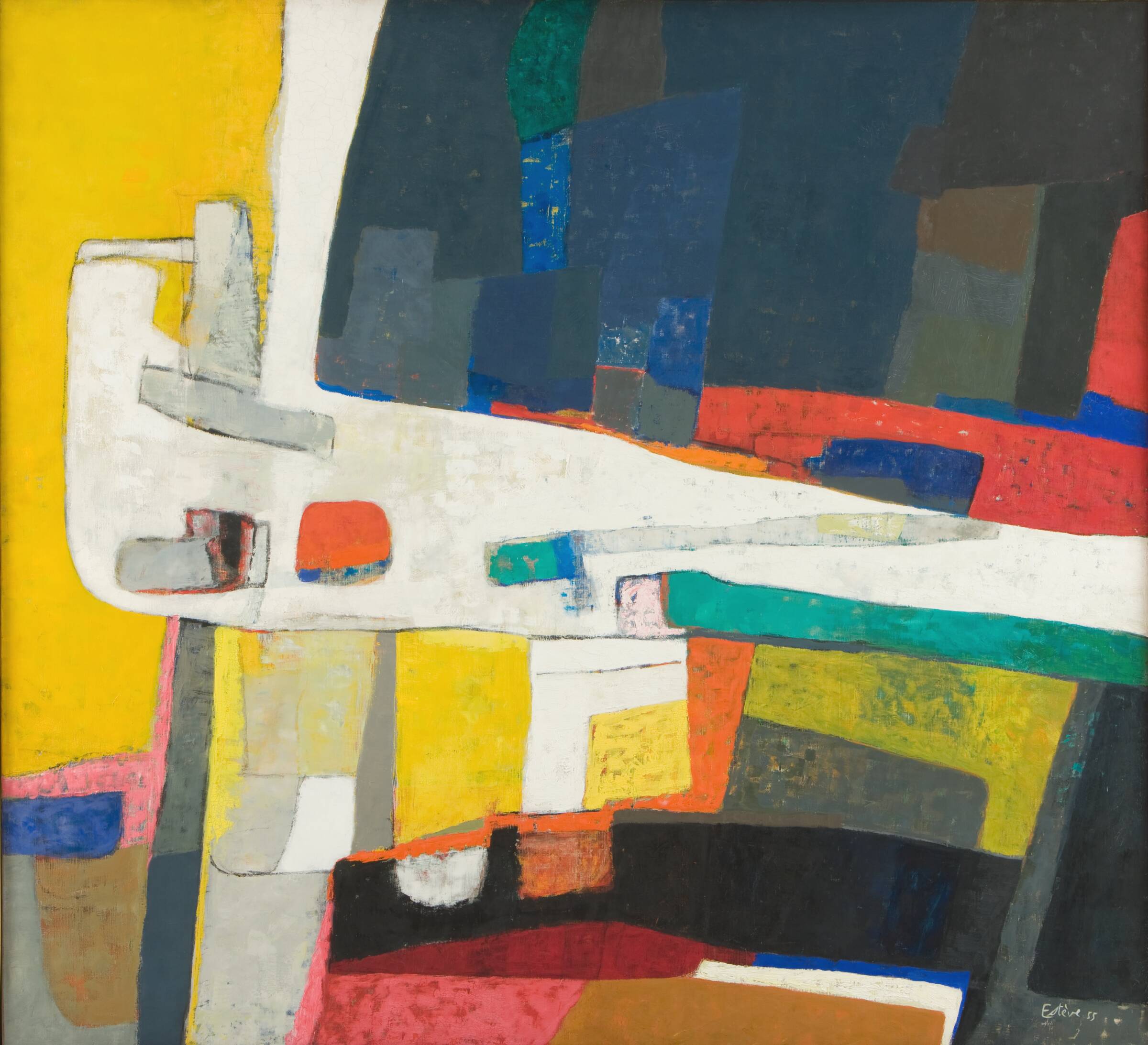 Composition (jaune, noir et blanc), Maurice Estève, 1955