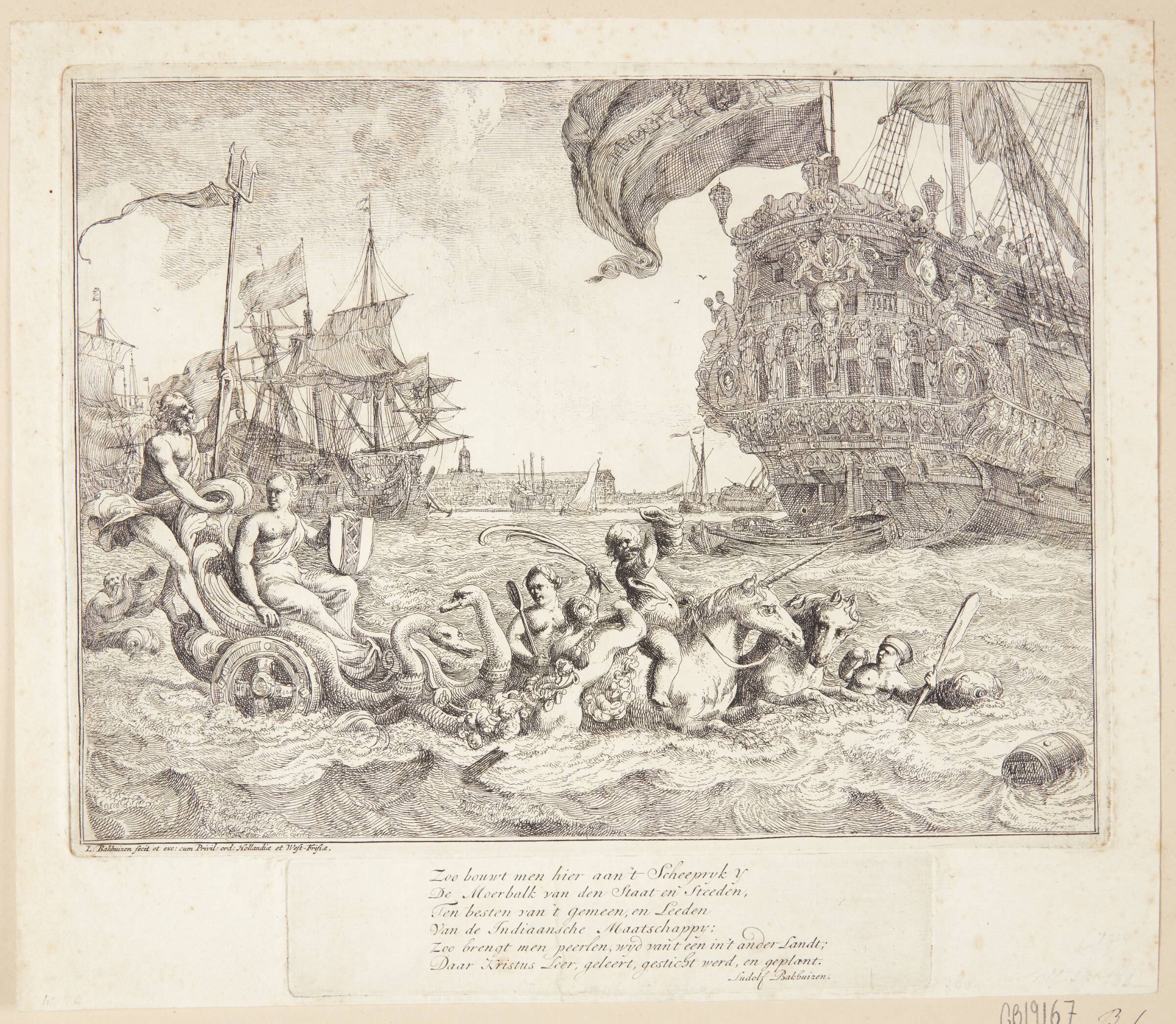 Neptuns vogn trukket af søheste, Ludolf Bakhuizen, 1701