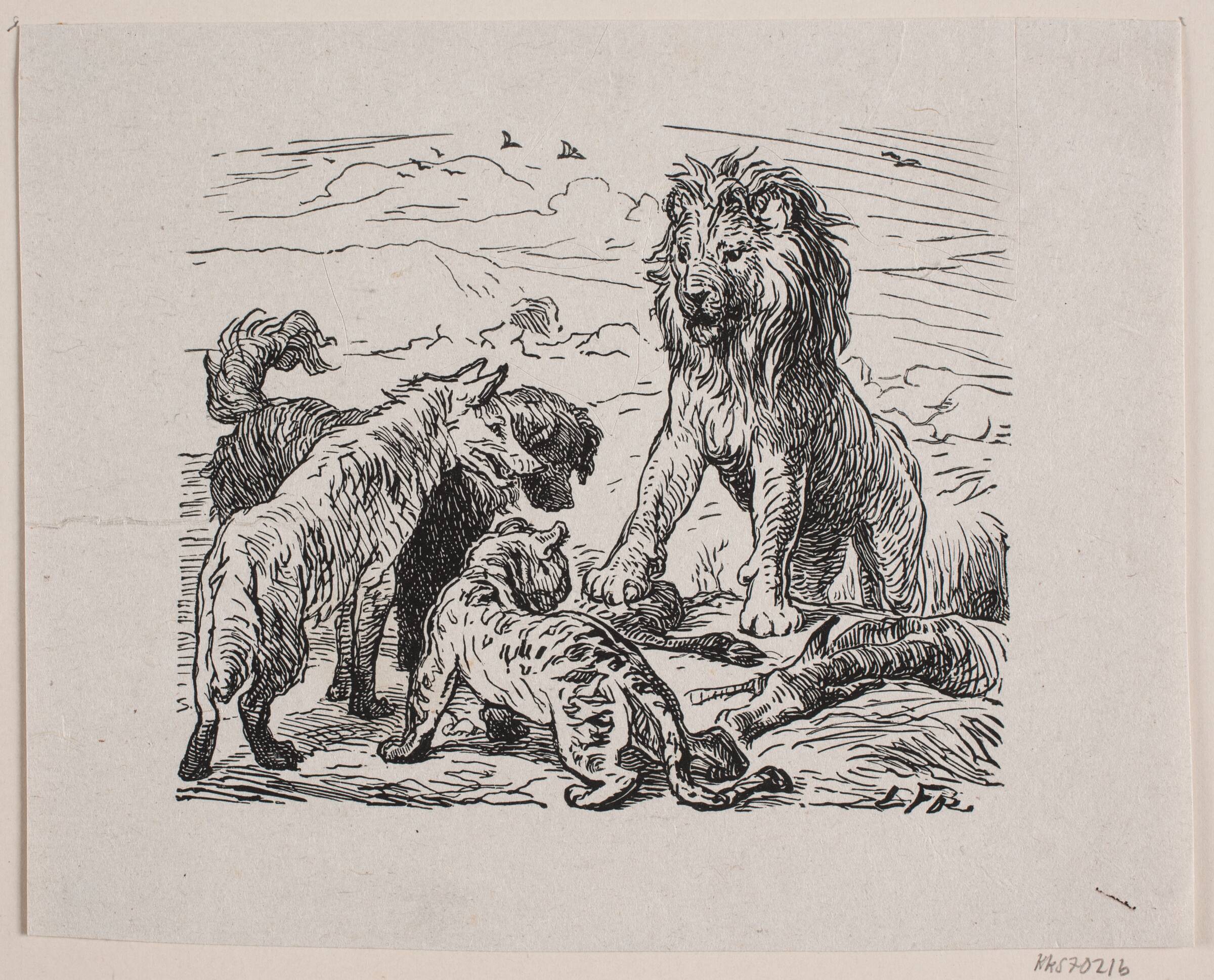 Illustration til "Fablen om løvens jagt", Franz Wilhelm Obermann, 1872