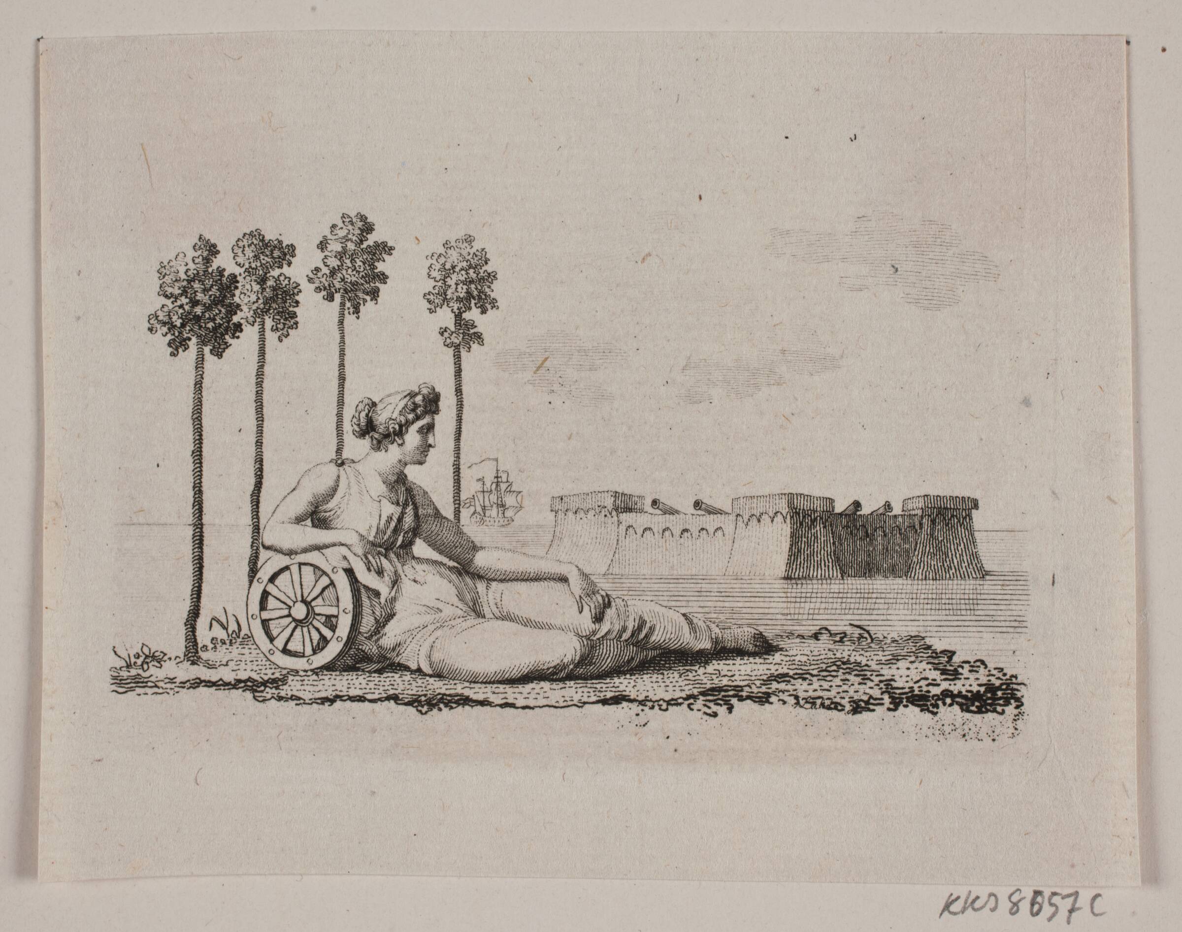 Liggende kvinde ved fort, Gerhard Ludvig Lahde, 1765-1833