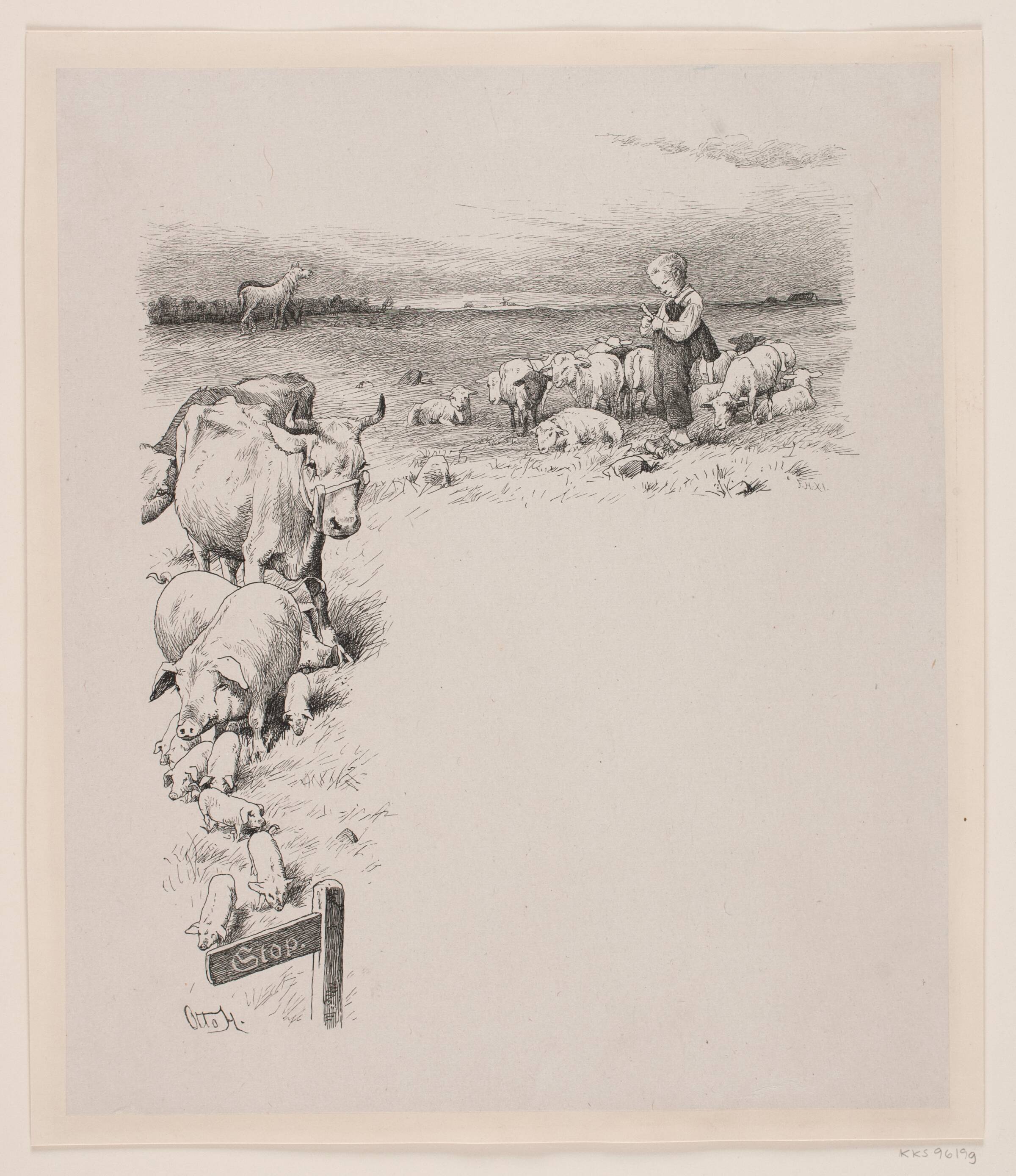Illustration til Christian Winther, "Chresten og Lene", Waldemar Bøhme, 1889-1926