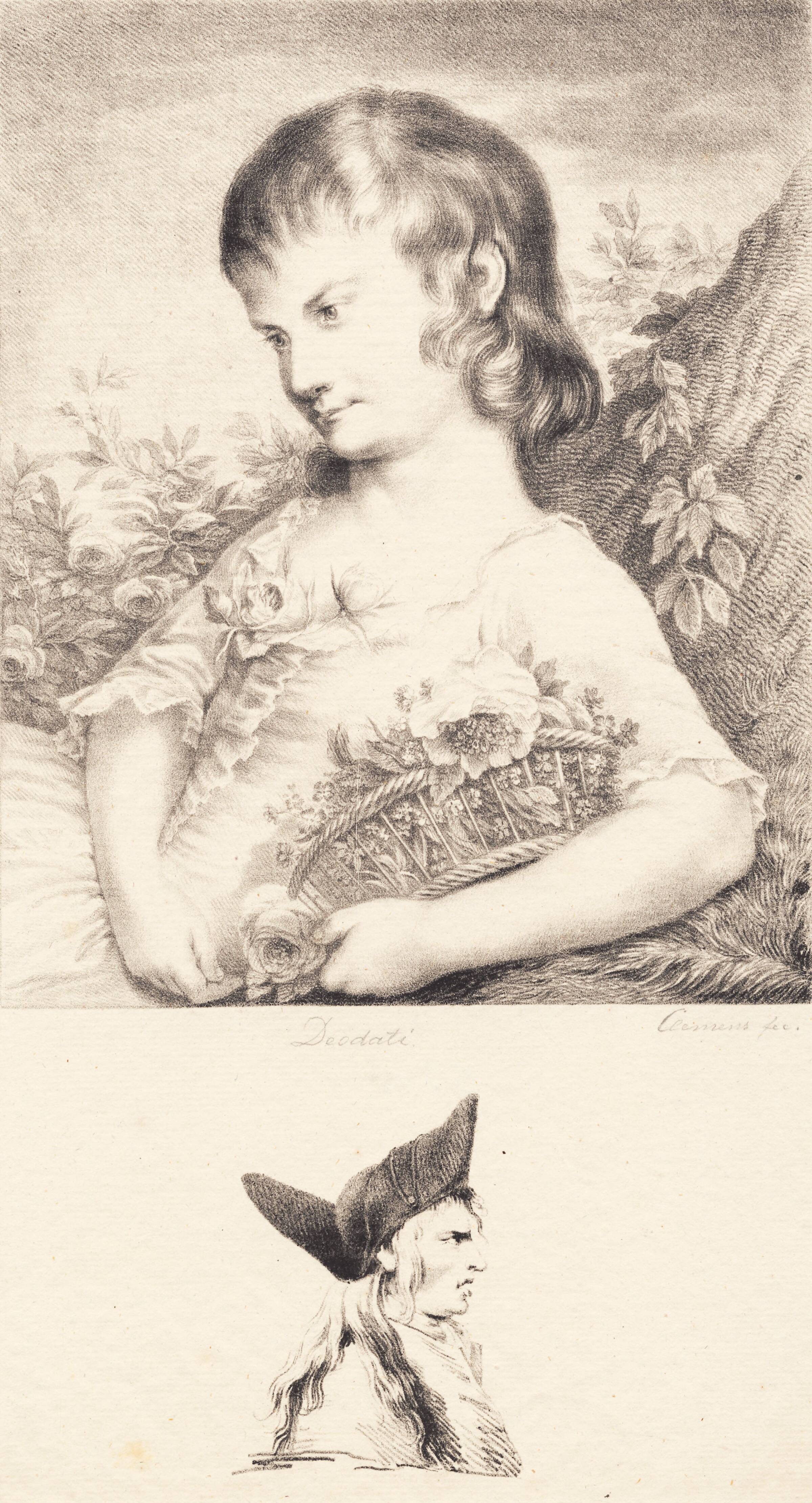 En lille pige med en blomsterkurv og mandsportræt, J.F. Clemens, 1748-1831