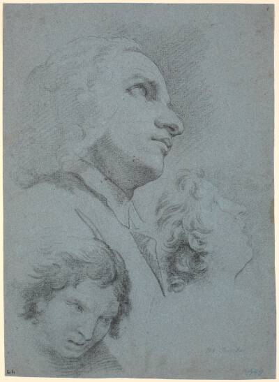 Studieblad med tre hoveder. Studie til "San Giuseppe Calasanz' mirakel"