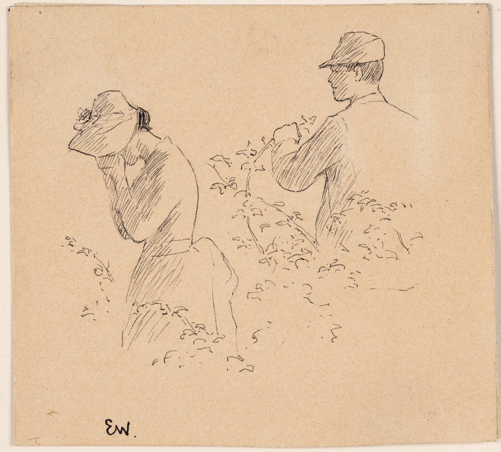 En ung mand og en grædende ung pige med kysehat, by Erik Werenskiold, 1789-1889