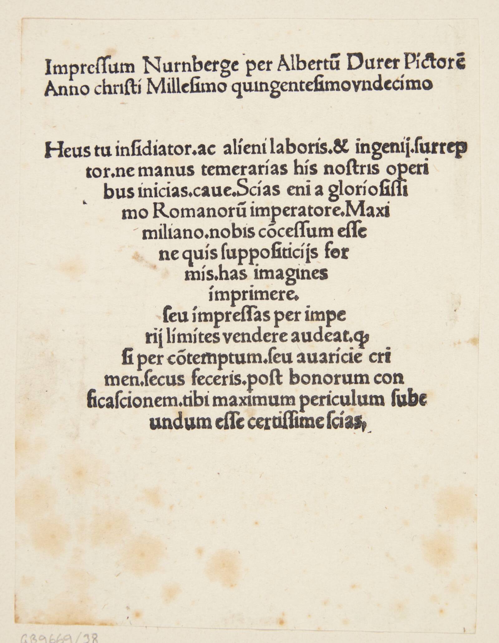 Kolofonblad, Albrecht Dürer, 1509-1512