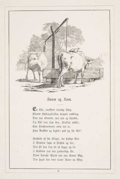 Hønen og koen. Illustration til H.V. Kaalund, "Fabler for Børn"