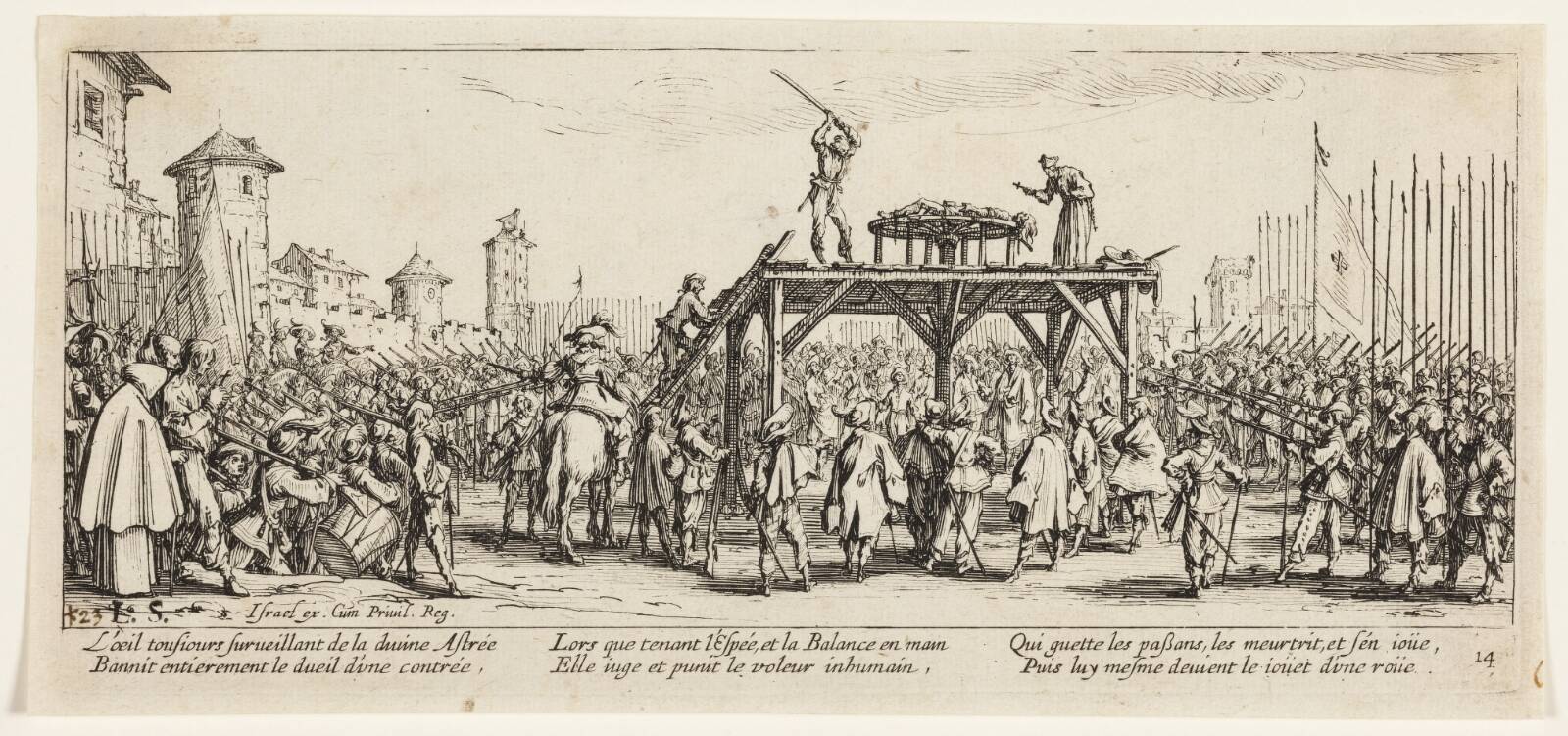 Afstraffelse ved radbrækning, Jacques Callot, 1633