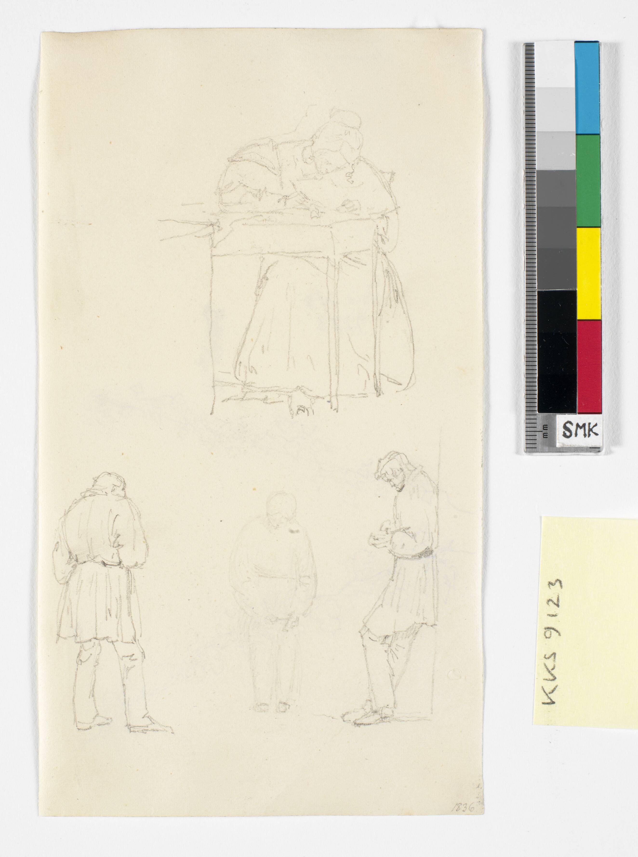 Fire figurstudier, bl.a. en siddende dame der skriver