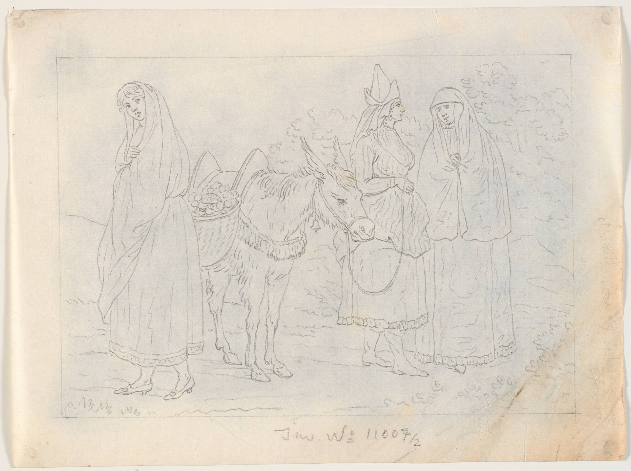 Tre portugisiske kvinder med et æsel, J.F. Clemens, 1748-1831