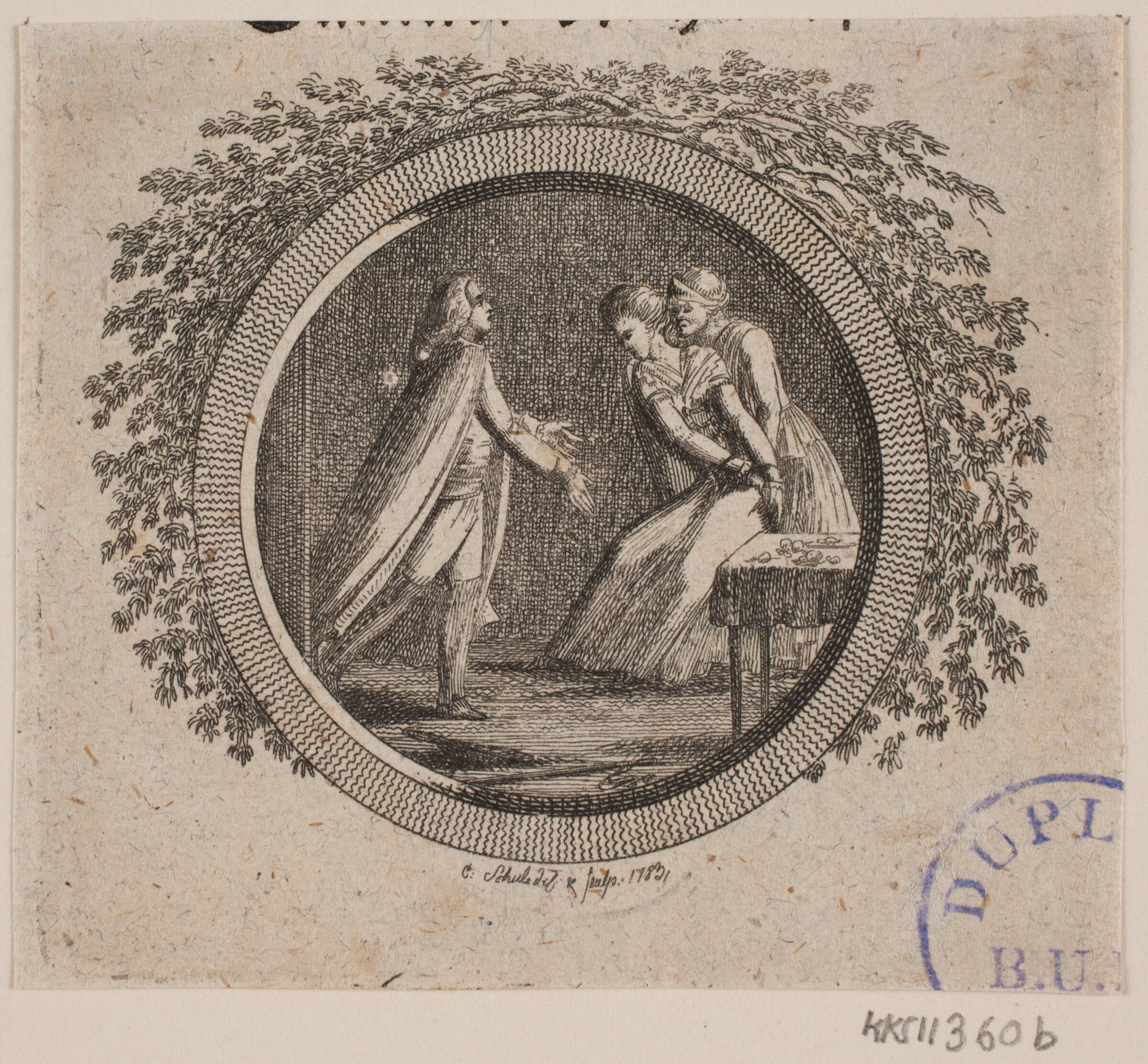 Titelvignet til S. Richardson: "Miss Clarissa Harlowes Historie", femte del, Georg Christian Schule, 1783