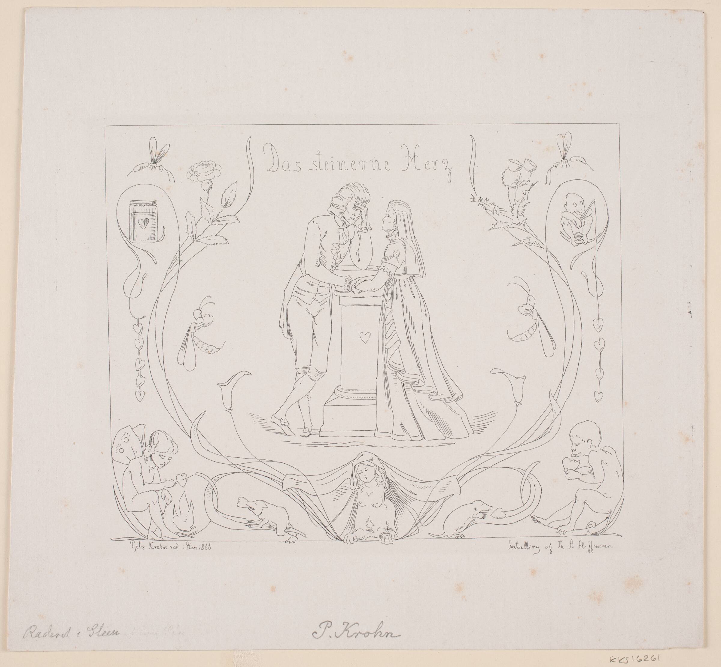 Illustration til E.T.A. Hoffmann, Das steinerne Herz, Pietro Købke Krohn, 1866