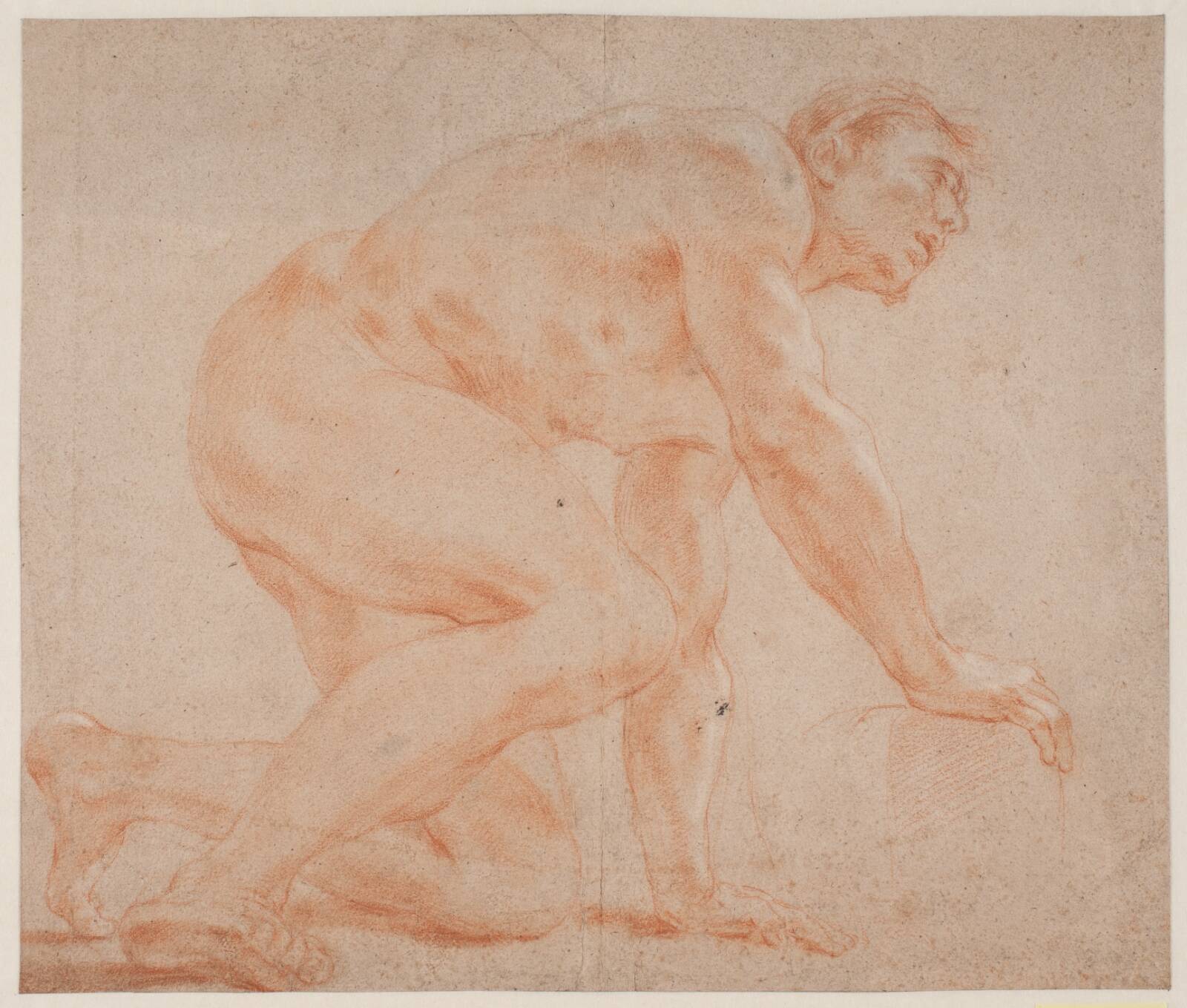 Halvknælende mandlig model, Hendrik Krock, 1671-1738