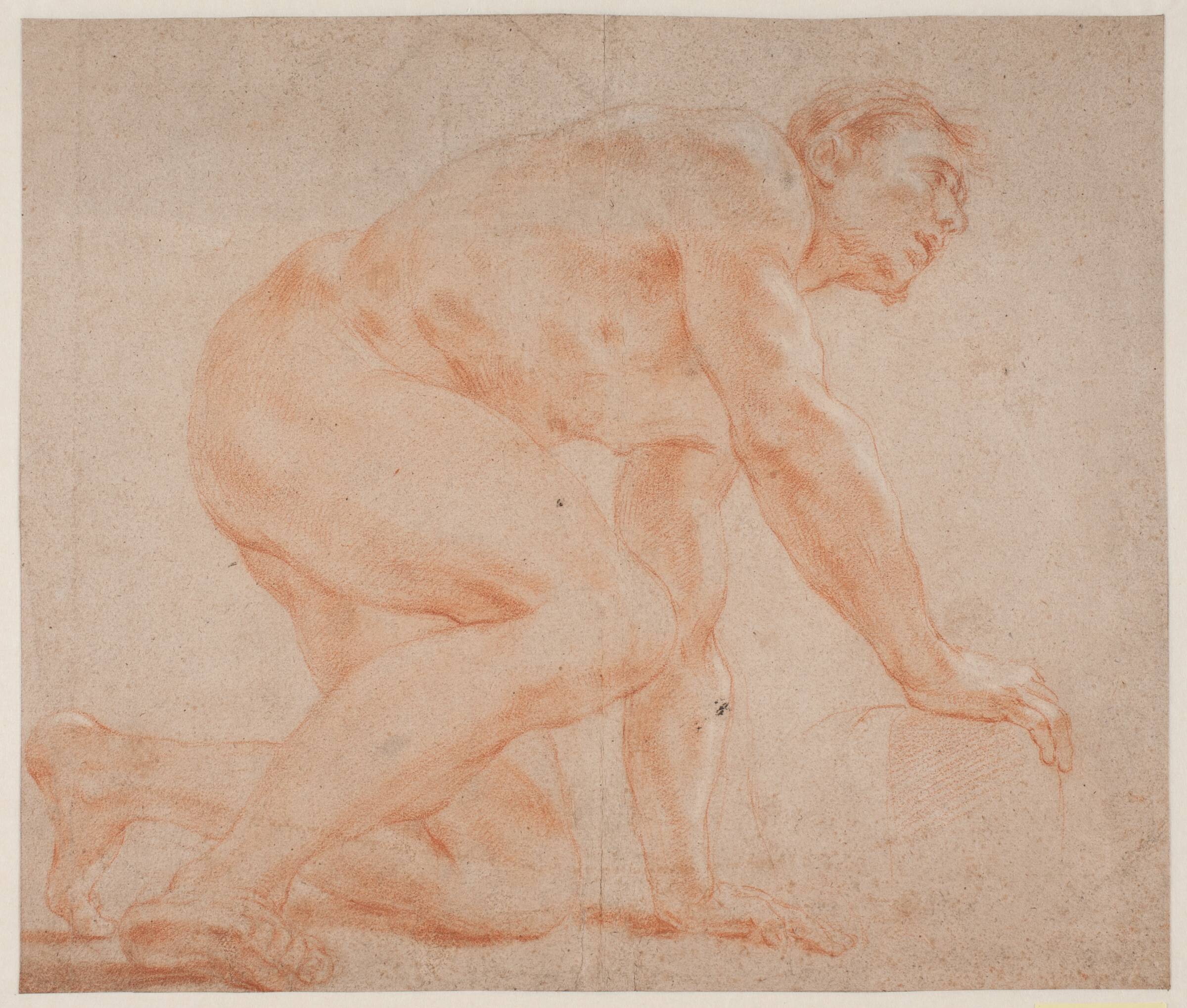 Halvknælende mandlig model, Hendrik Krock, 1671-1738