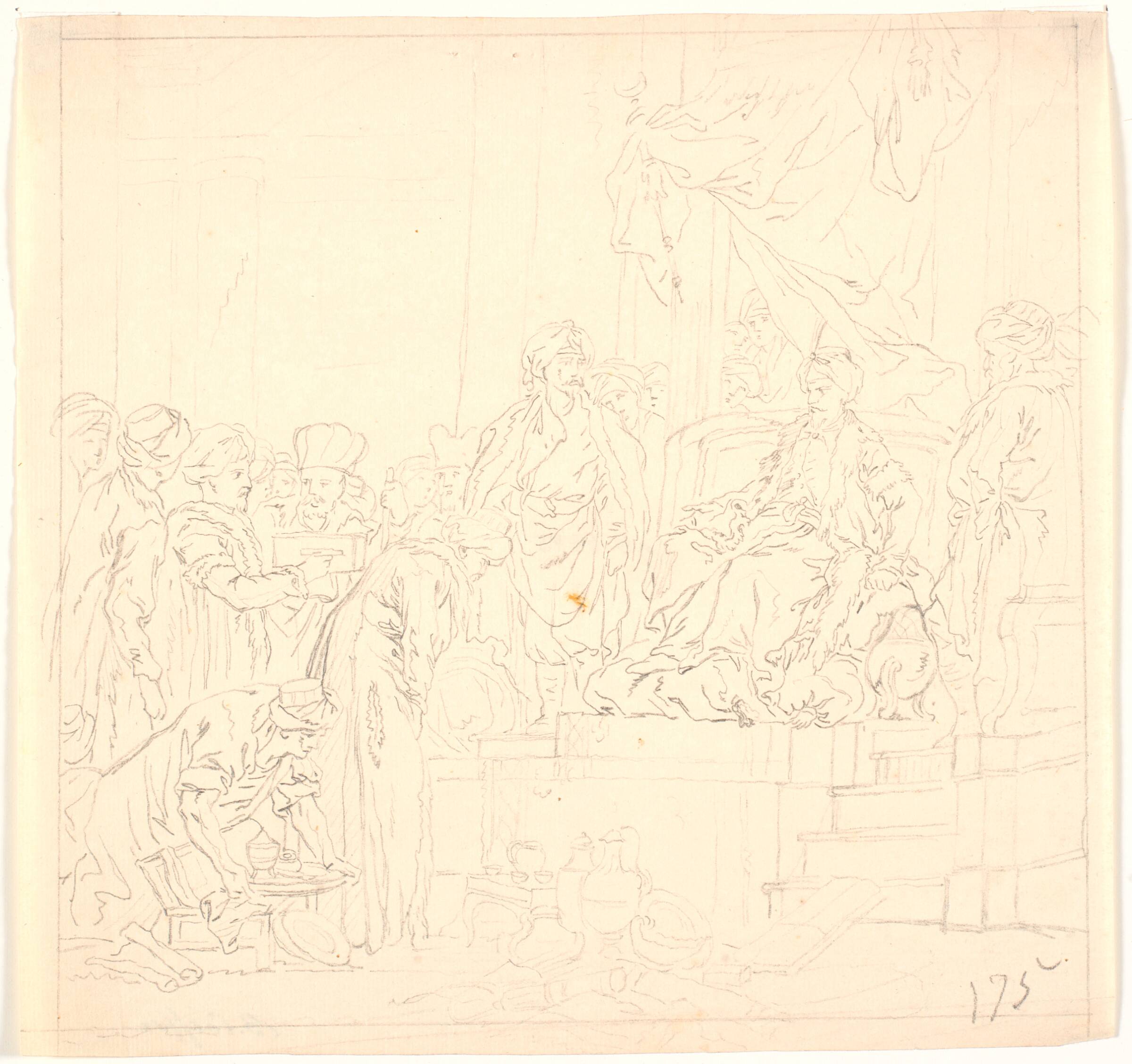 Kompositionsskitse: en orientalsk gesandtskabsmodtagelse, Bénoit Le Coffre, 1671-1722