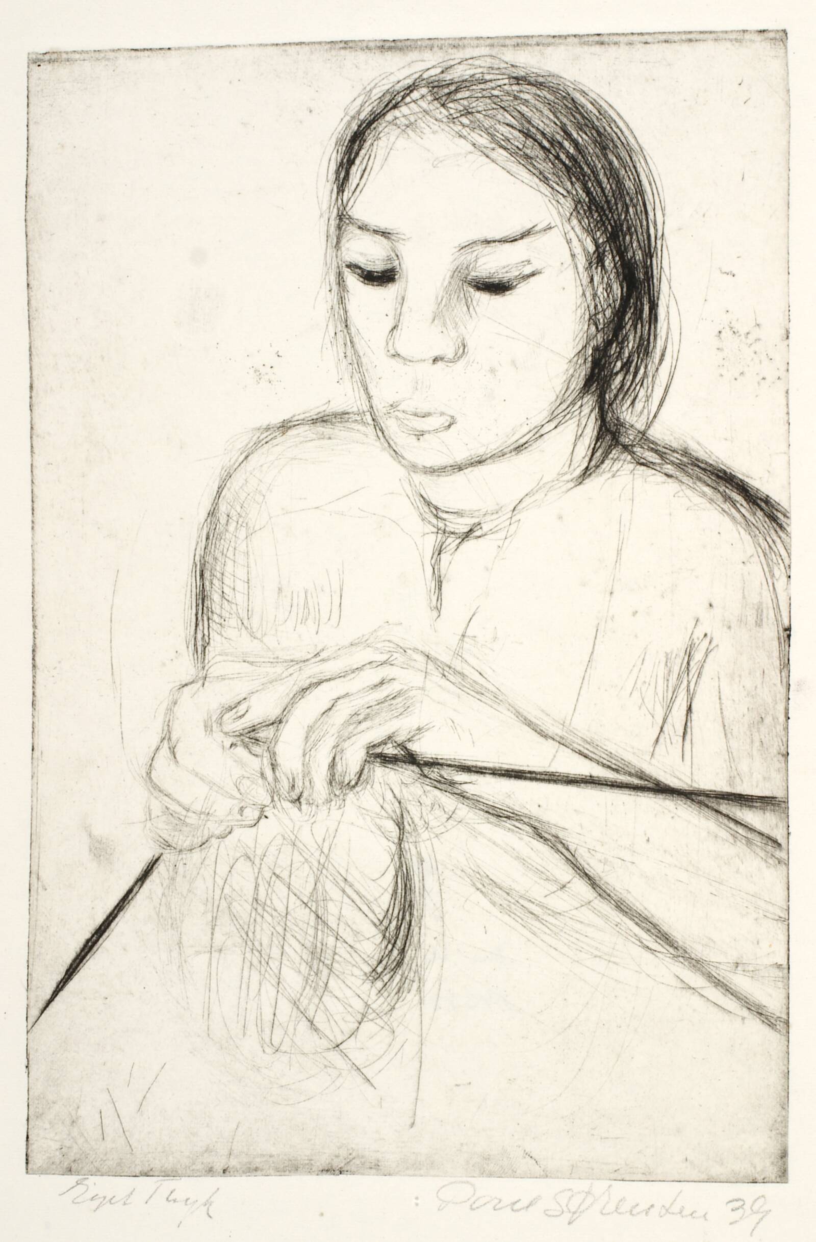 Strikkende kvinde, Poul Sørensen, 1939