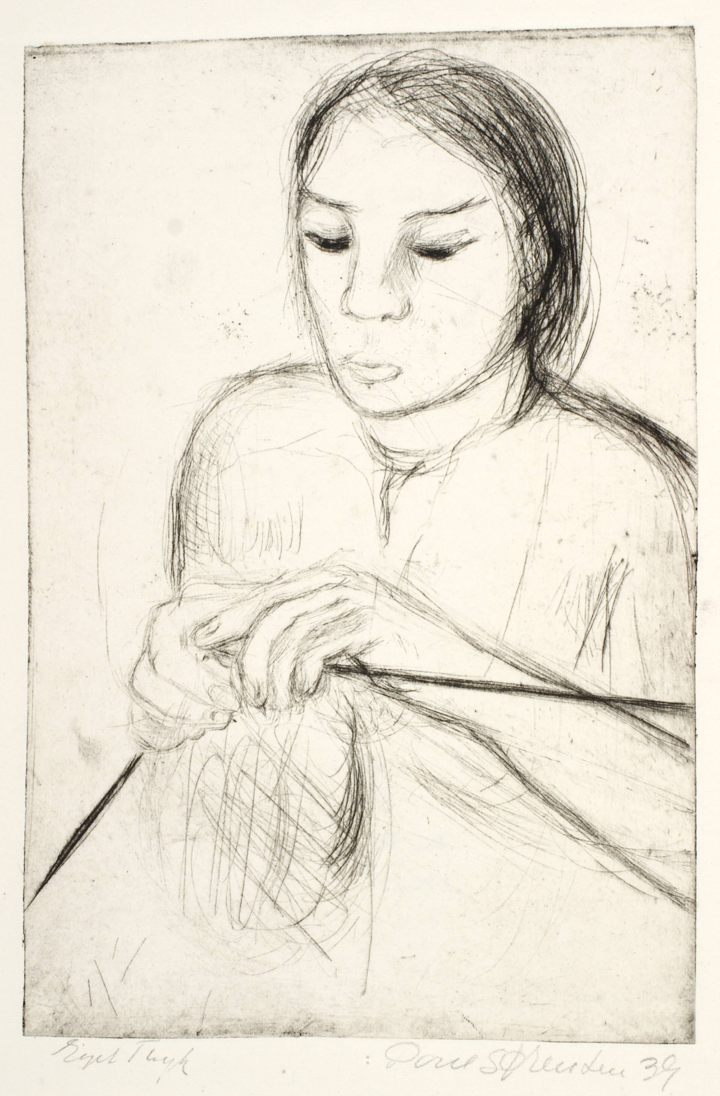 Strikkende kvinde, Poul Sørensen, 1939