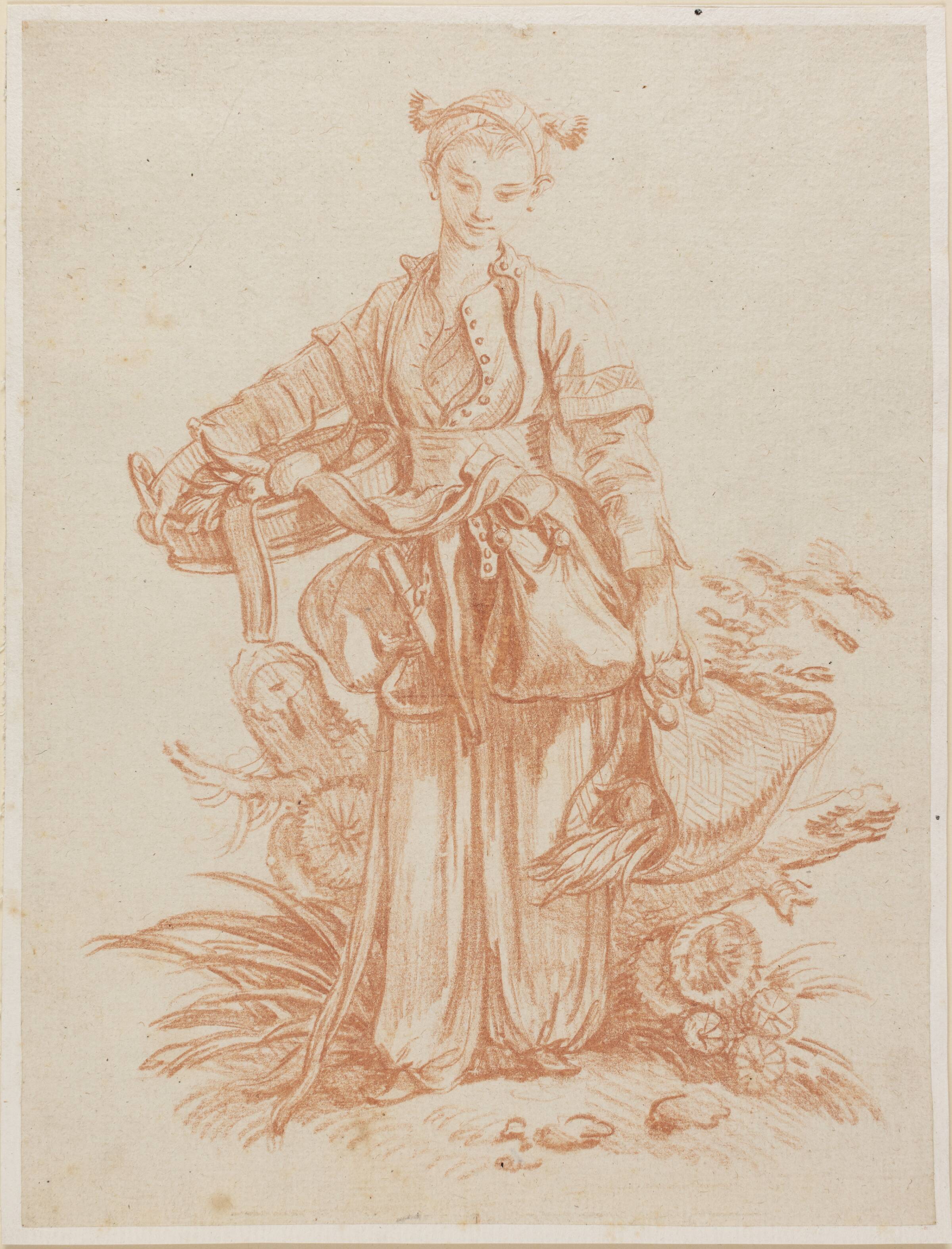 En pige bærende kurve med grøntsager, kineseri, Jean-Etienne Liotard, 1702-1789