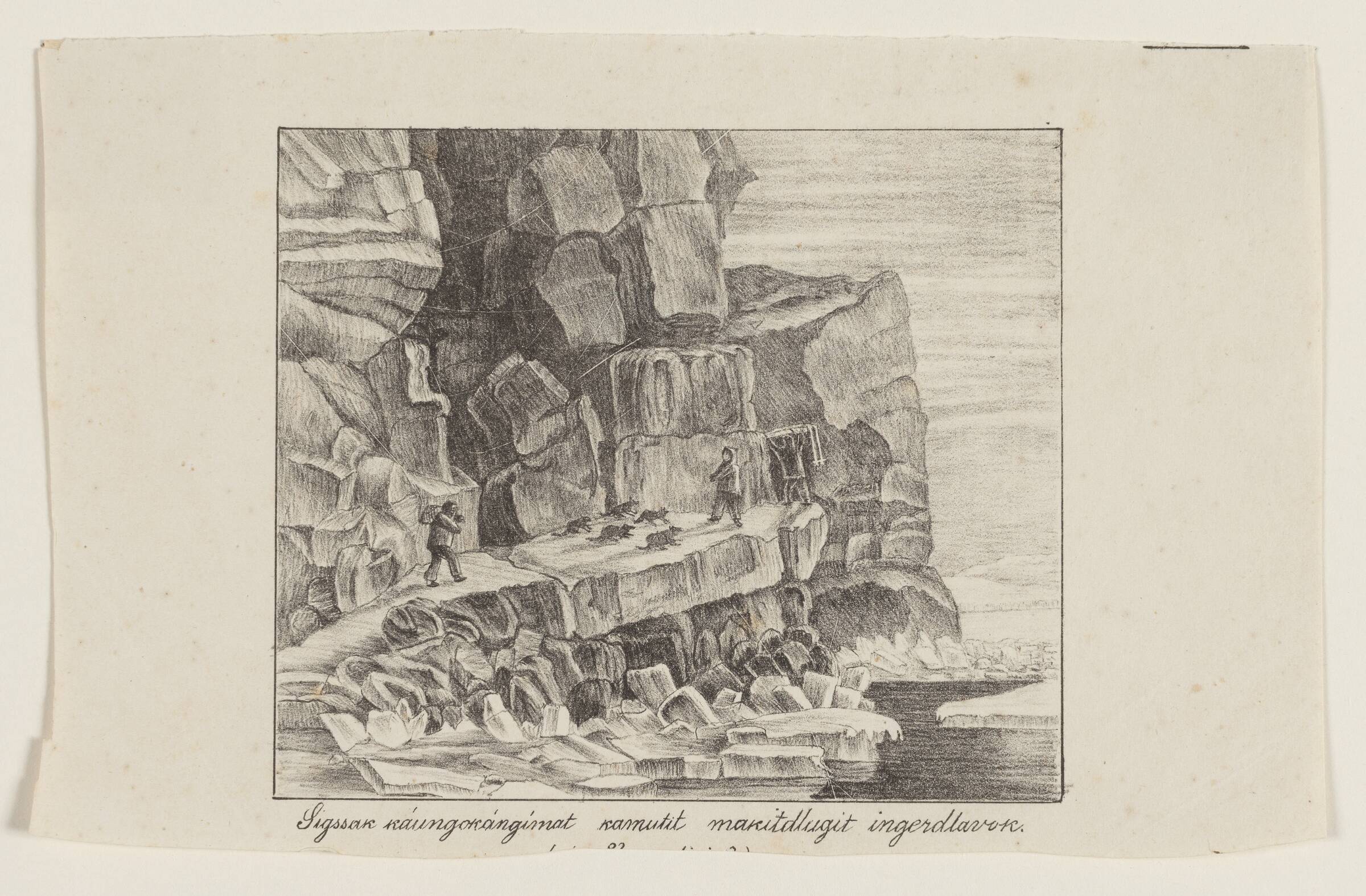 Tre slæderejsende med fraspændte hunde ("SigssaK KáungoKángimat Kamutit MaKitdlugit ingerdlavoK..."), Lars Møller, 1878-1879