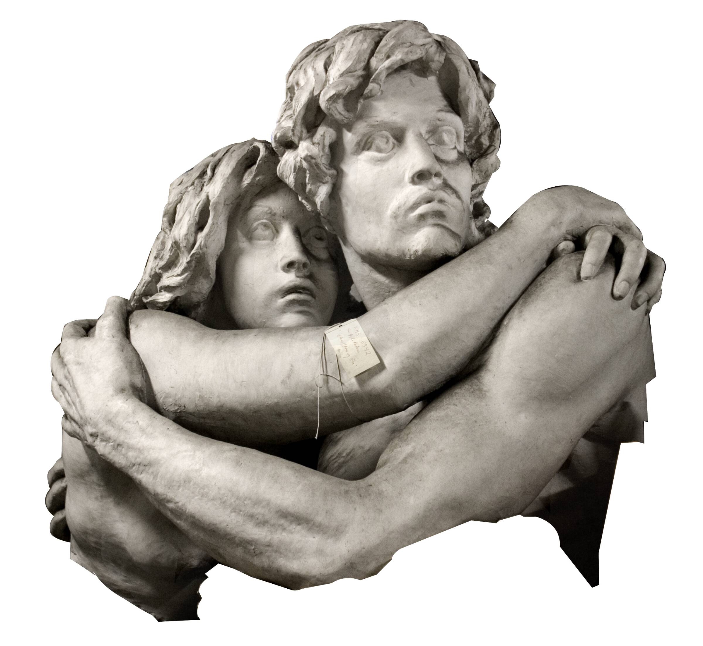 Gud kaldte. Siddende Adam og Eva, der omfavner hinanden, Hans Gyde Petersen, 1896