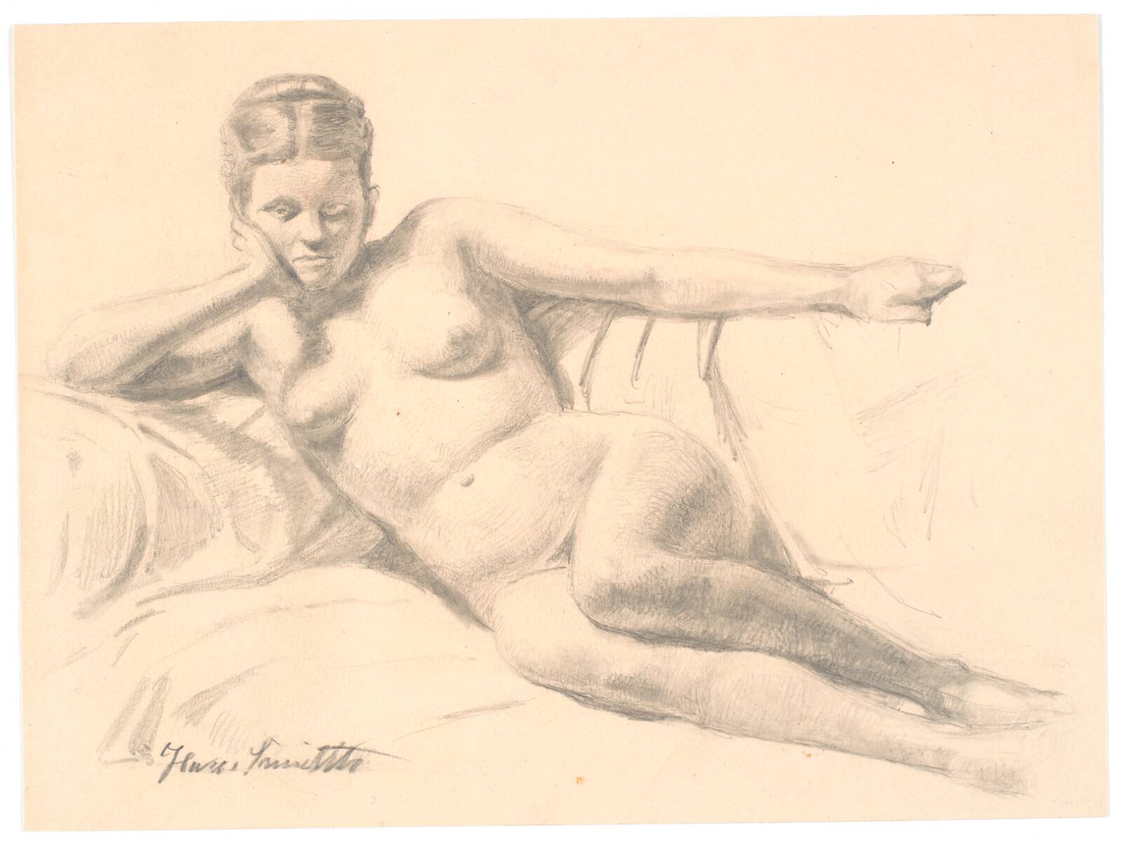 Liggende kvindelig model, Hans Smidth, 1860-1869
