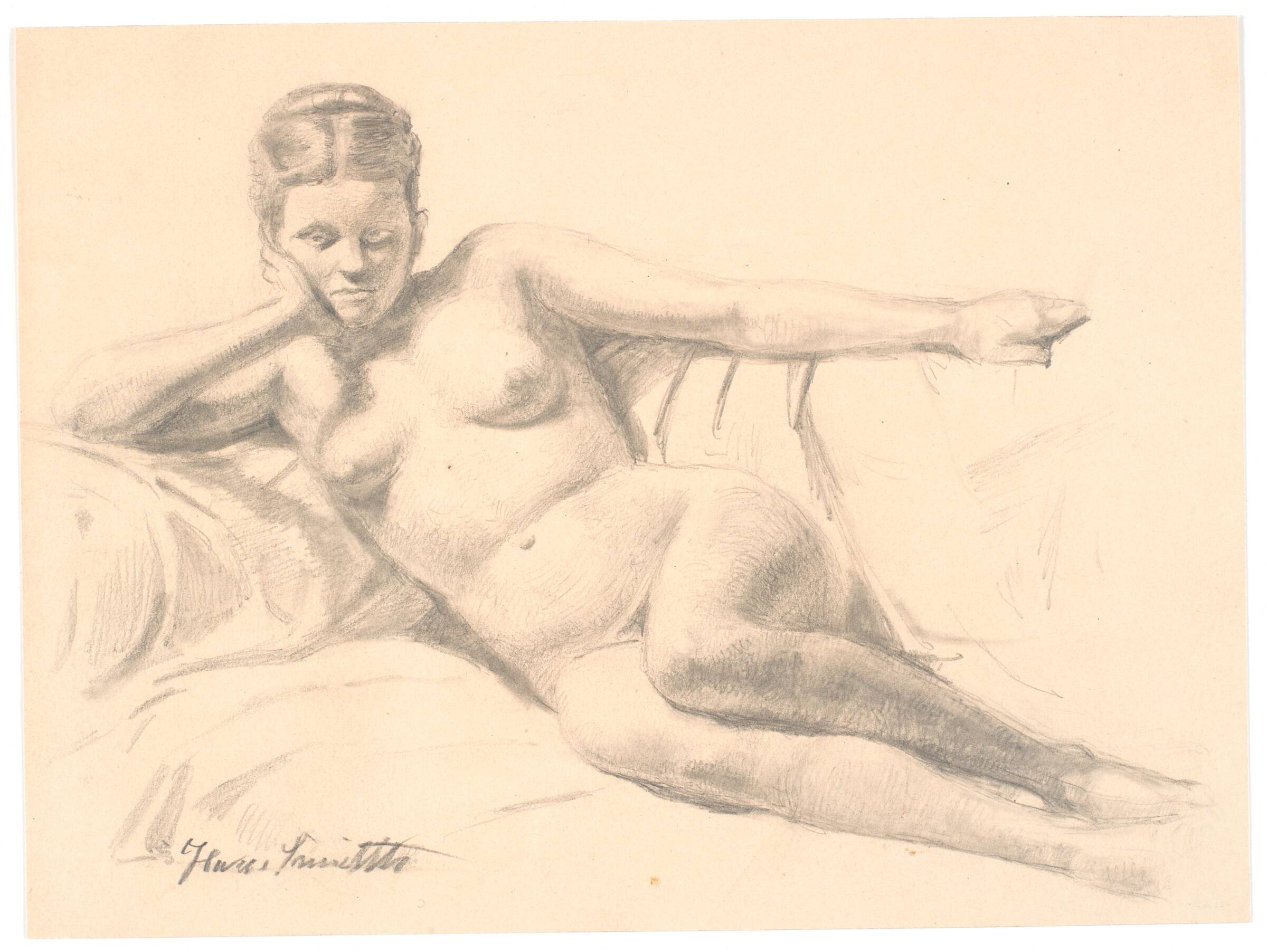 Liggende kvindelig model, Hans Smidth, 1860-1869